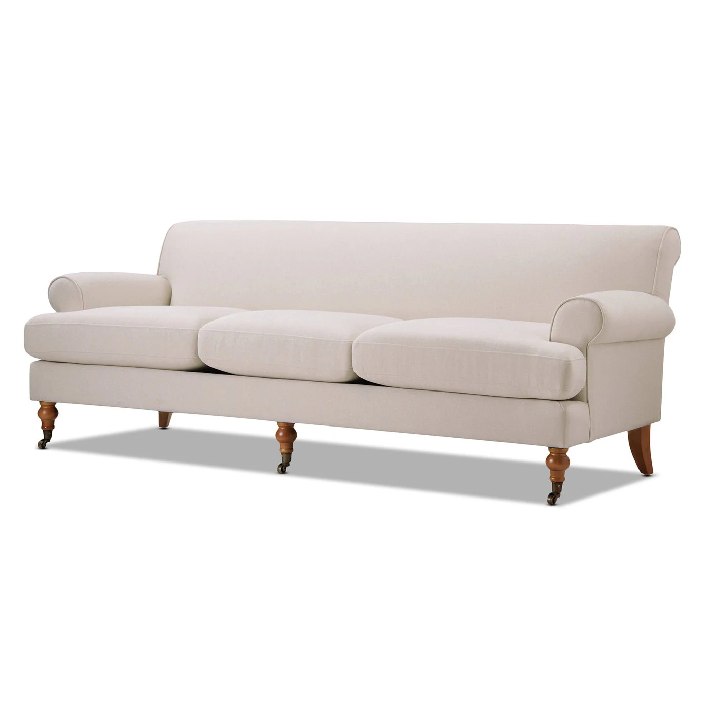 Creations Upholstered Sofa with Metal Casters and 3 Cushions Tightback