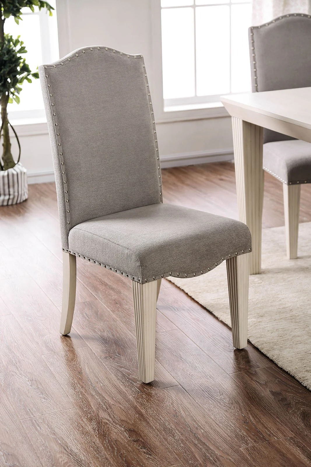 Upholstered Dining Chair with Nailhead Trim and Camel Back, Set of 2