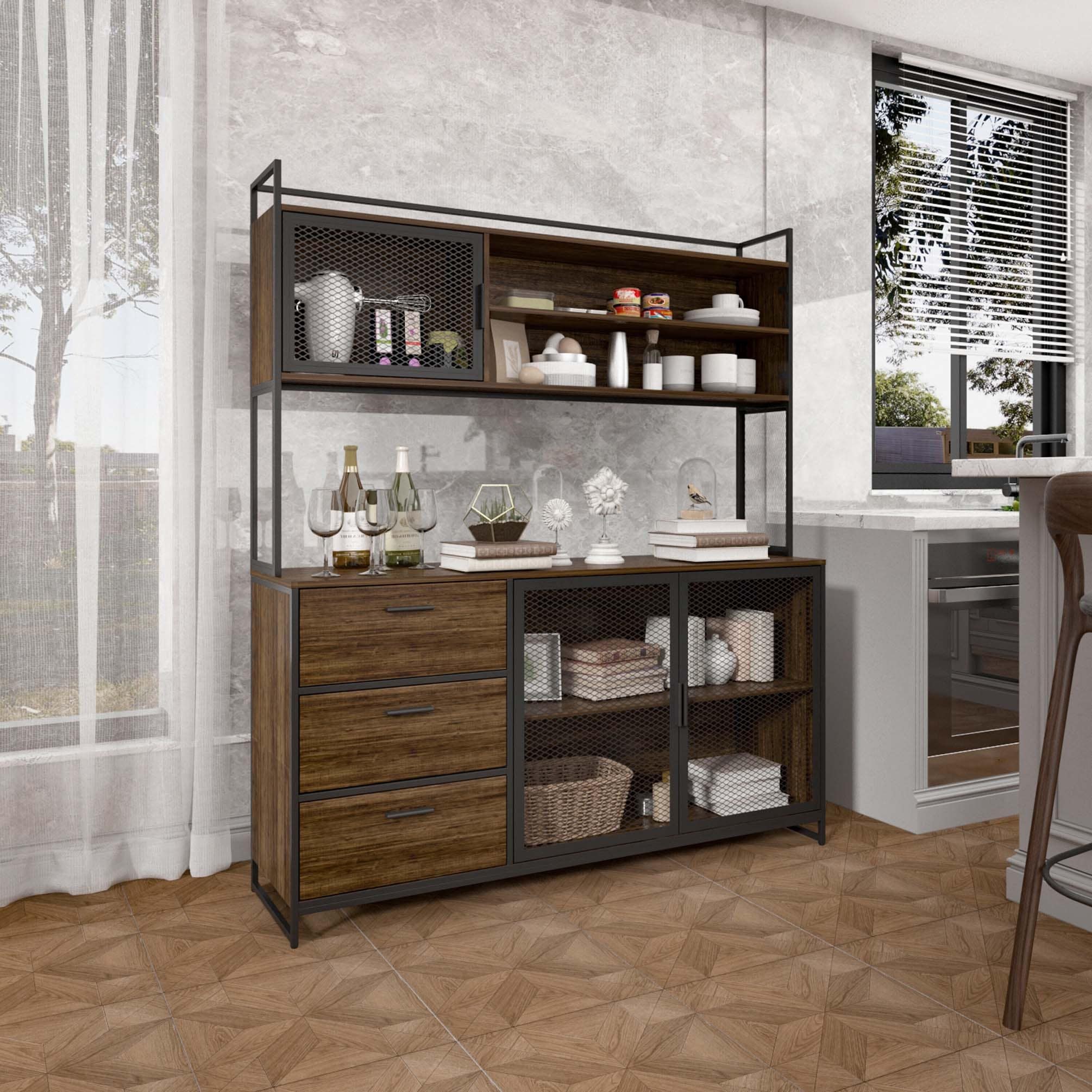 Large Buffet with Hutch,Kitchen Pantry Cupboard Sideboard
