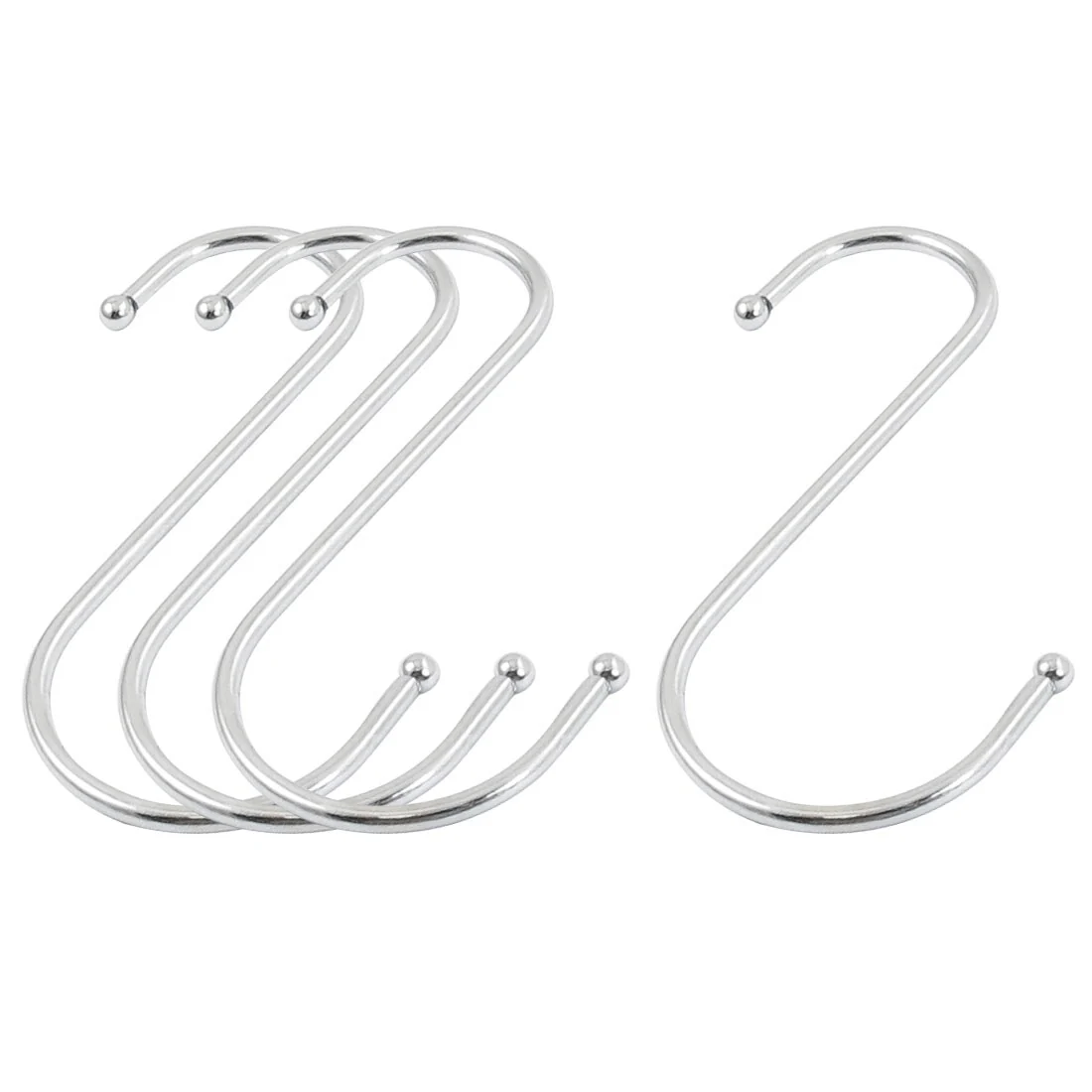 4 Pcs 105mm Metal Ball End S Shaped Hook Hanger for Clothing Baskets - Silver Tone