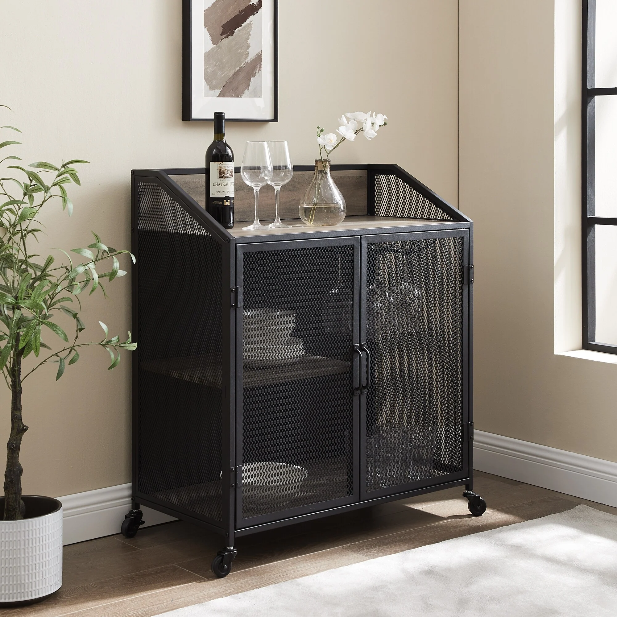 Middlebrook Pierpont Industrial Mesh Bar Cabinet