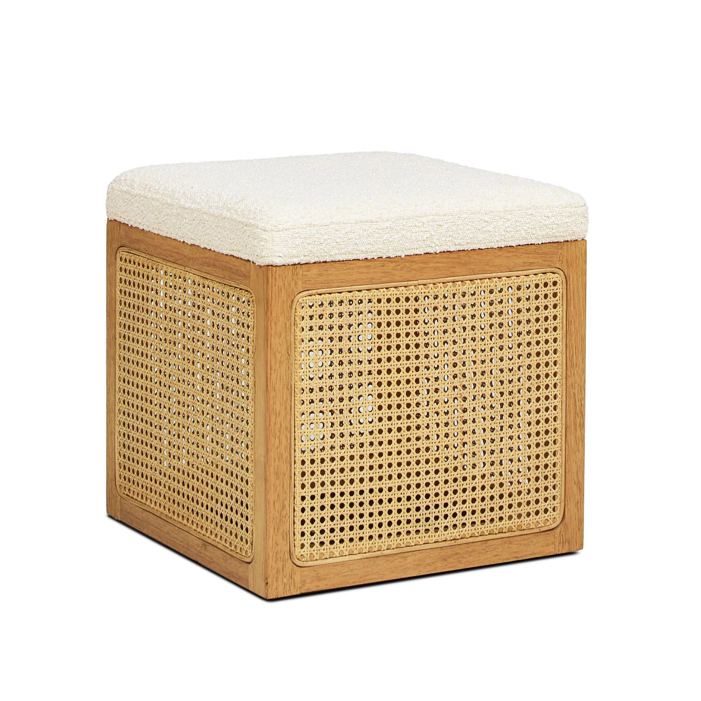 Upholstered Ottoman with Rattan Accents