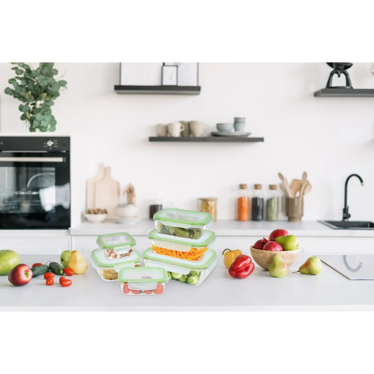 12pcs Glass Food Storage Set - 370ml, 640ml, 1050ml, 1520ml, 320ml & 800ml