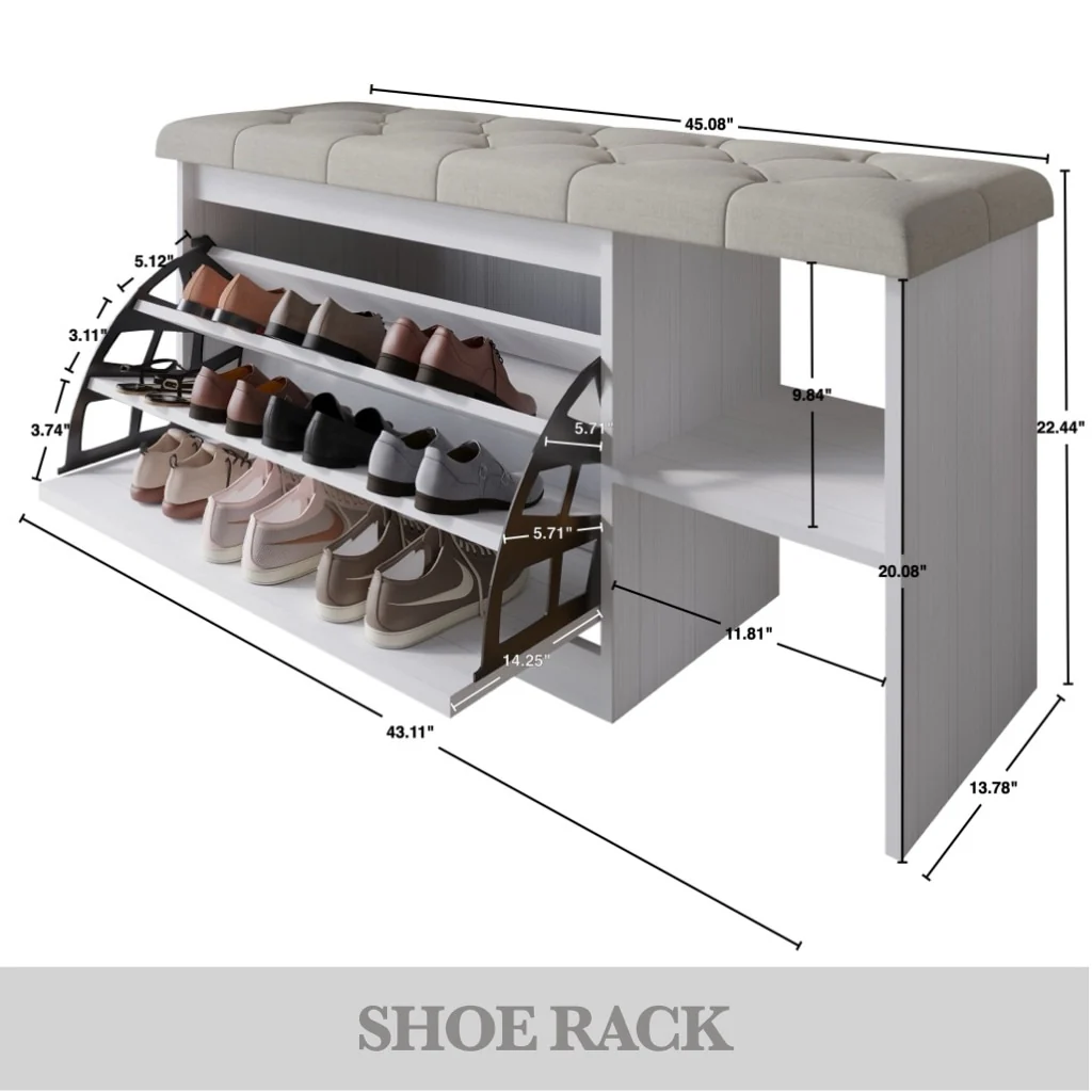 CraftPorch Multifunctional Flip-Drawer Storage Shoes Bench