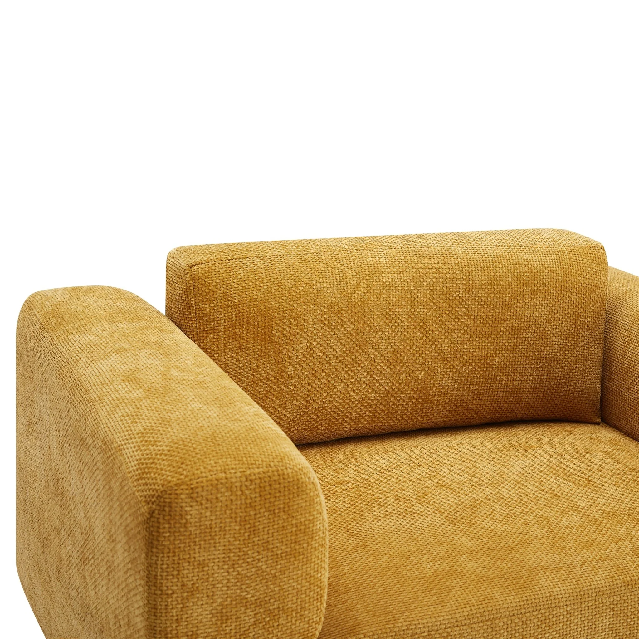 Elixired Upholstered Arm Chair with Tucked Armrests and Round Rubberwood Legs