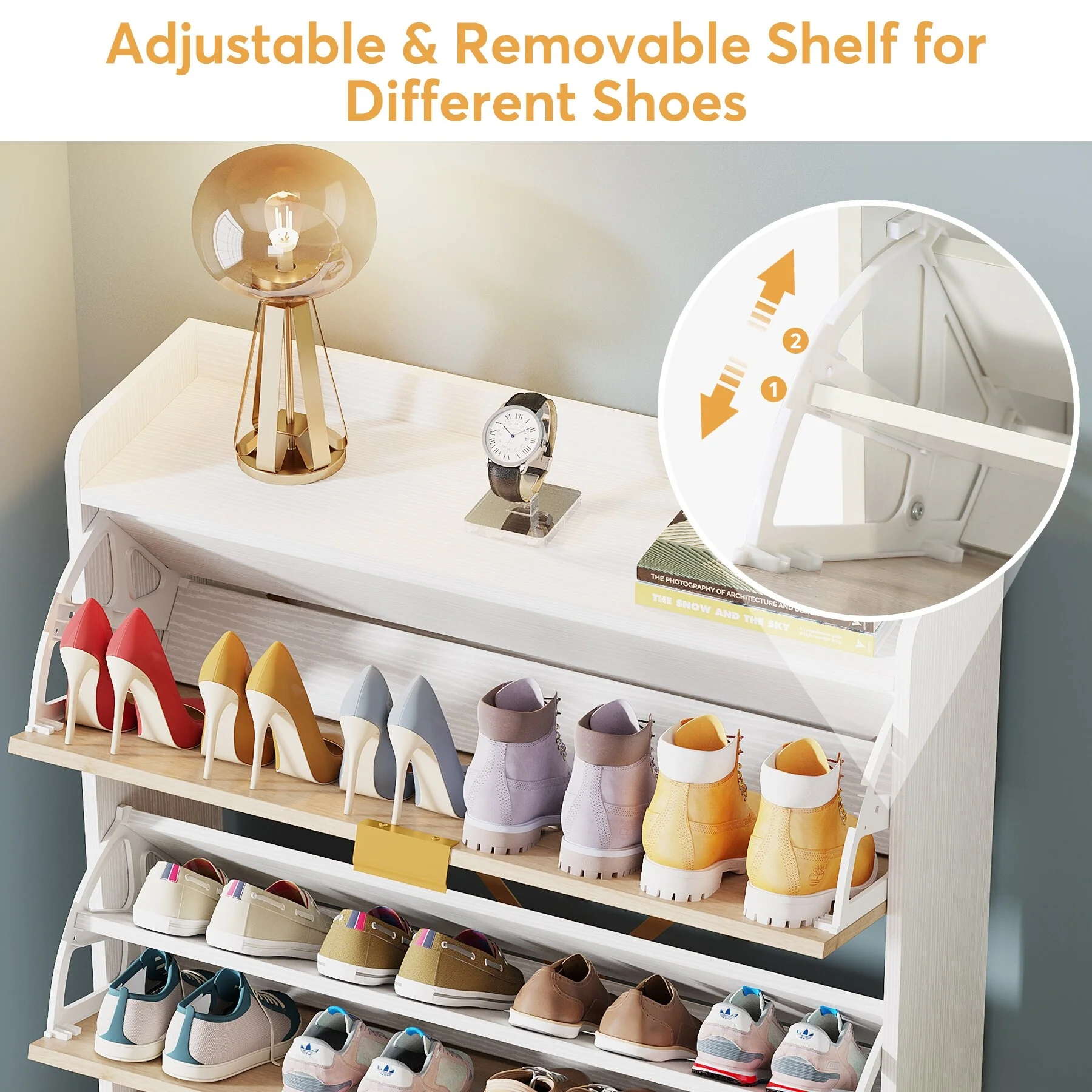 Slim Shoe Cabinet, Freestanding 24 Pair Shoe Rack Organizer