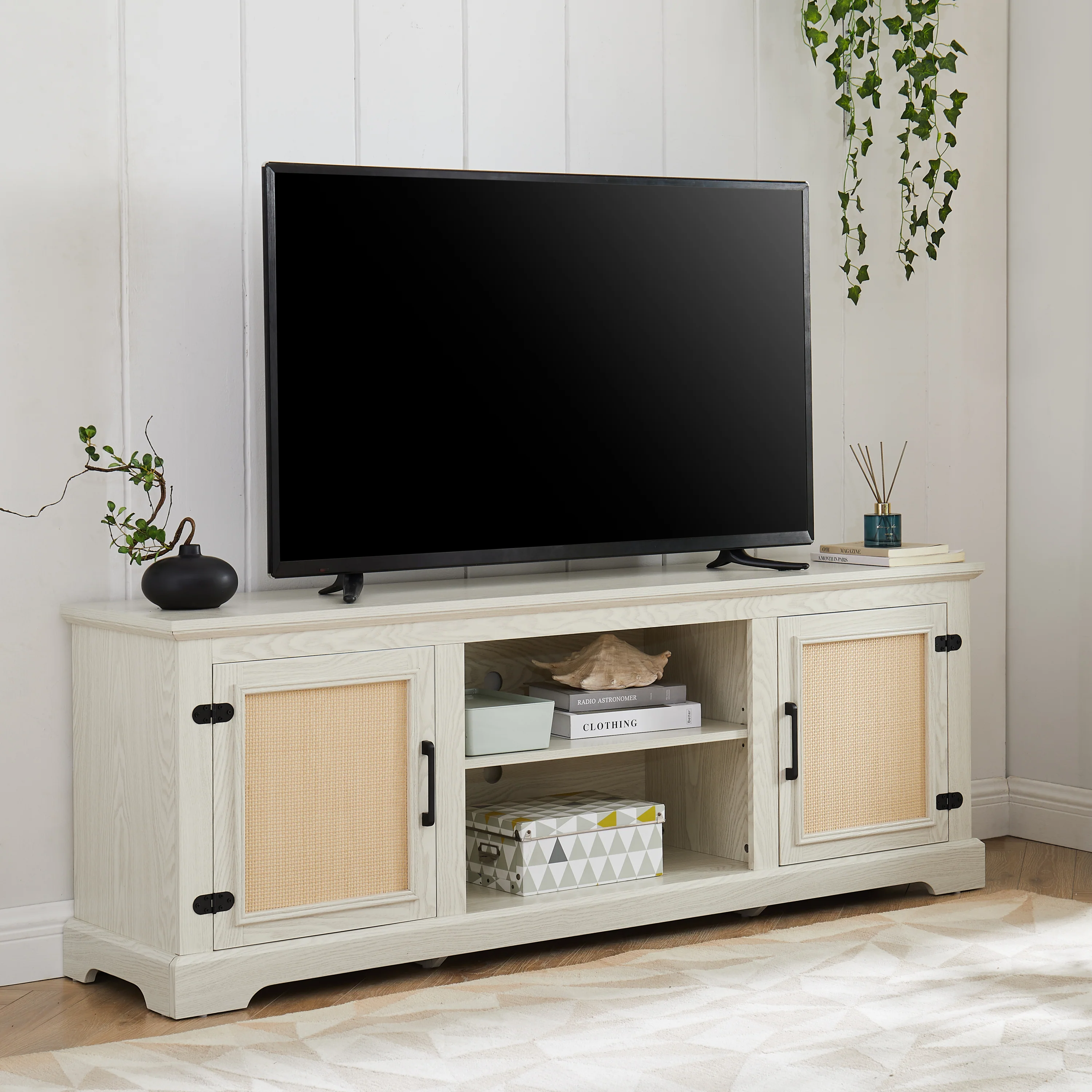 Farmhouse Rattan TV Stand