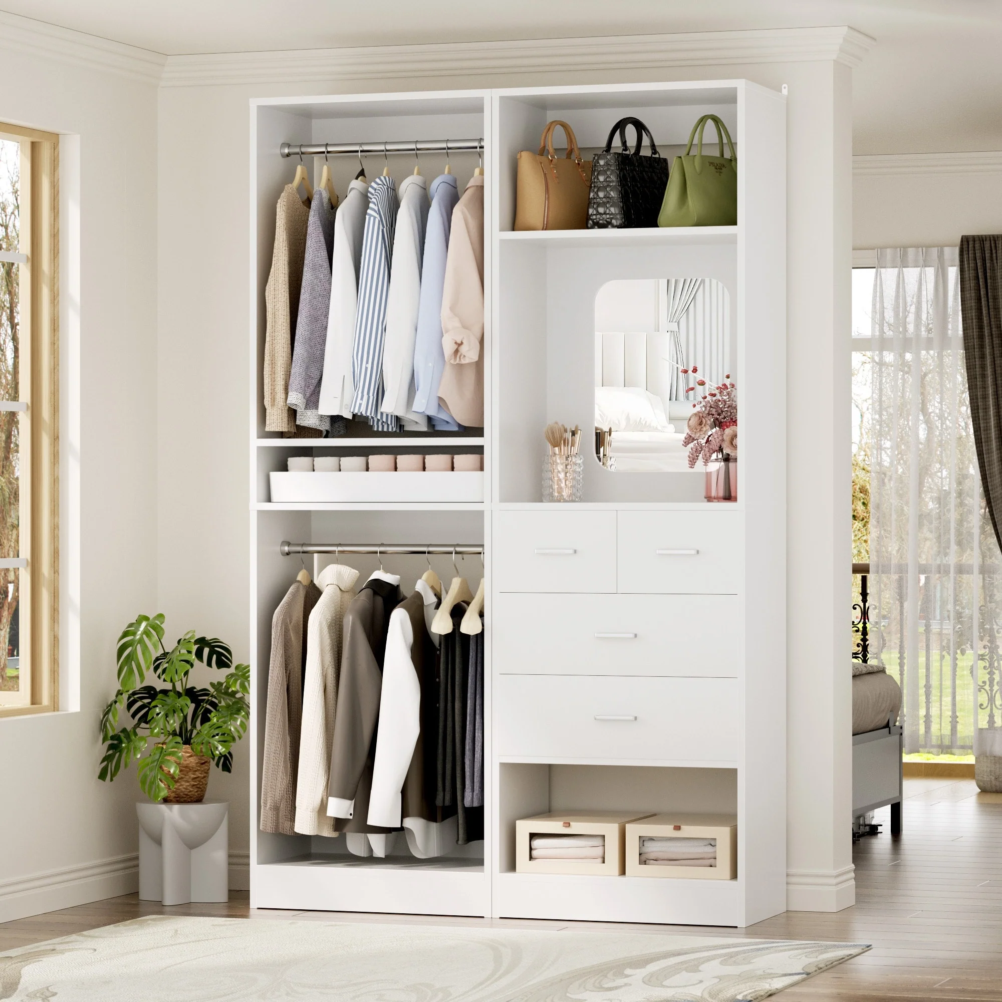 Cimly Set of 2 Free-standing Closet System with Drawers and Hanging Rods for Reach-in/ Walk-in Closet