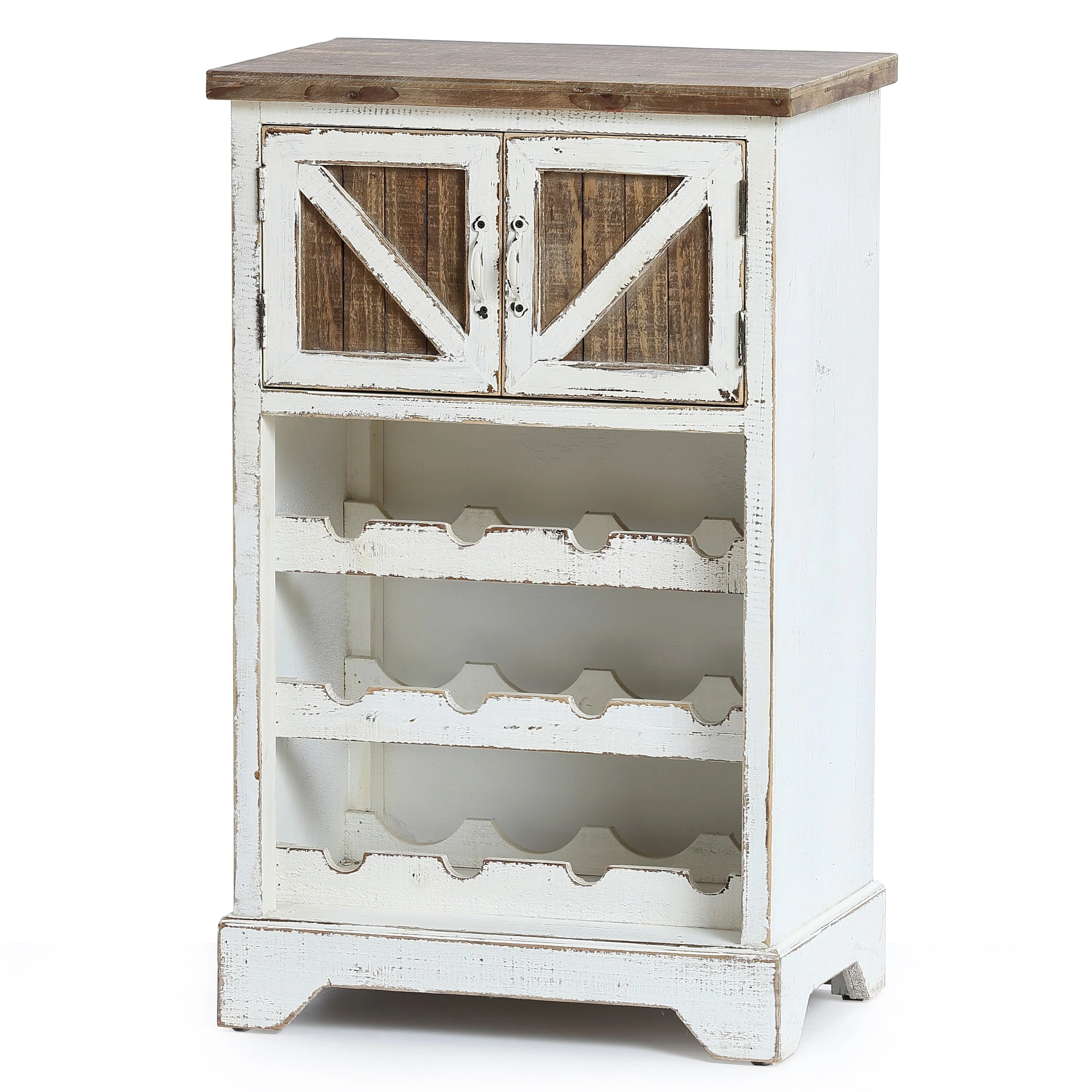 White and Natural Wood 2-Door Wine Cabinet - 30.9
