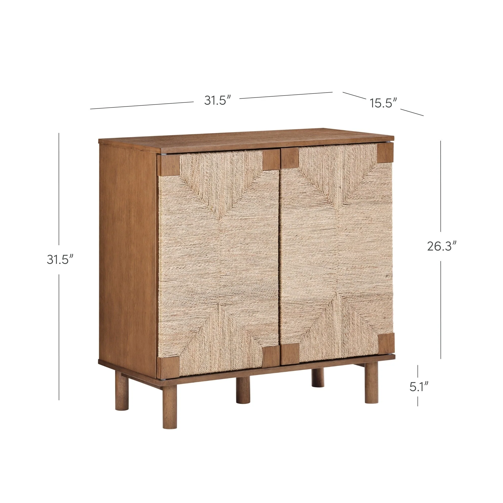 Nathan James Beacon Wood Accent Cabinet with Seagrass Doors and Adjustable Shelf