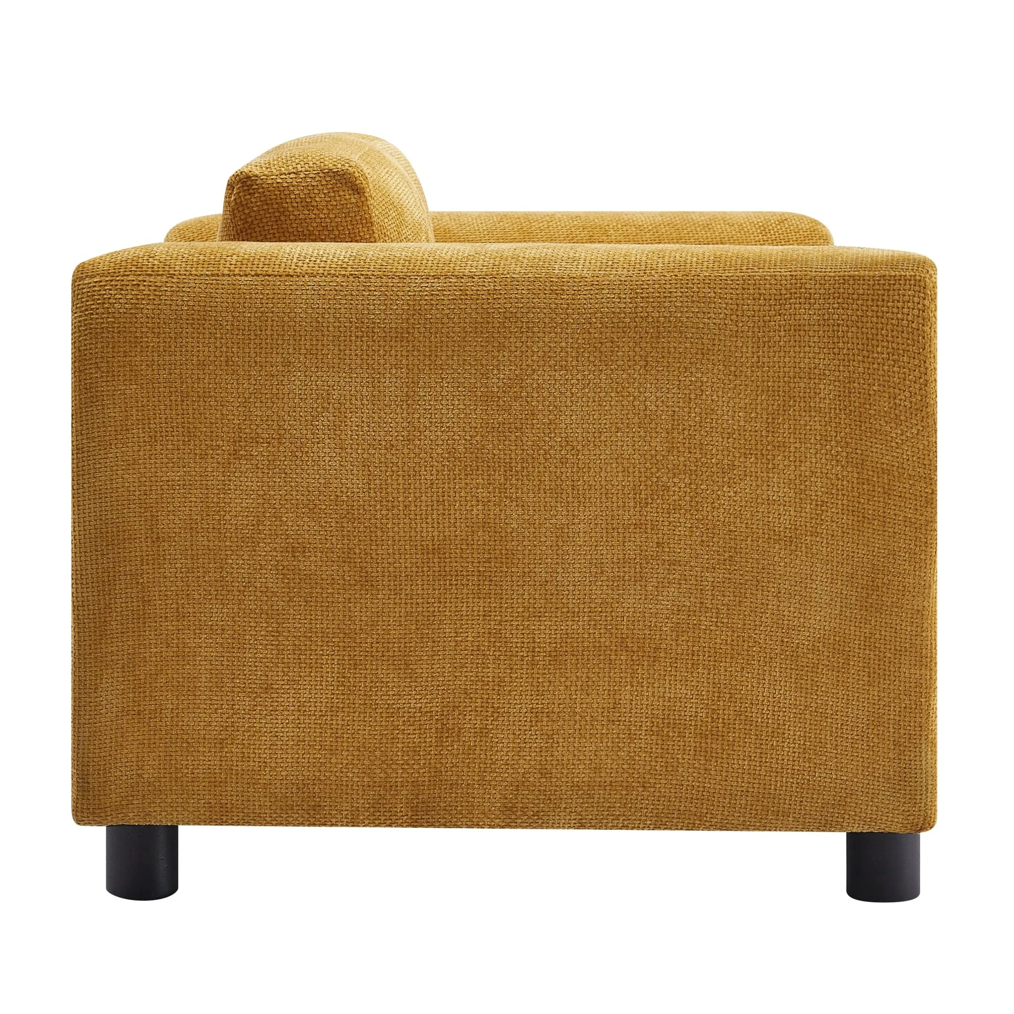 Elixired Upholstered Arm Chair with Tucked Armrests and Round Rubberwood Legs