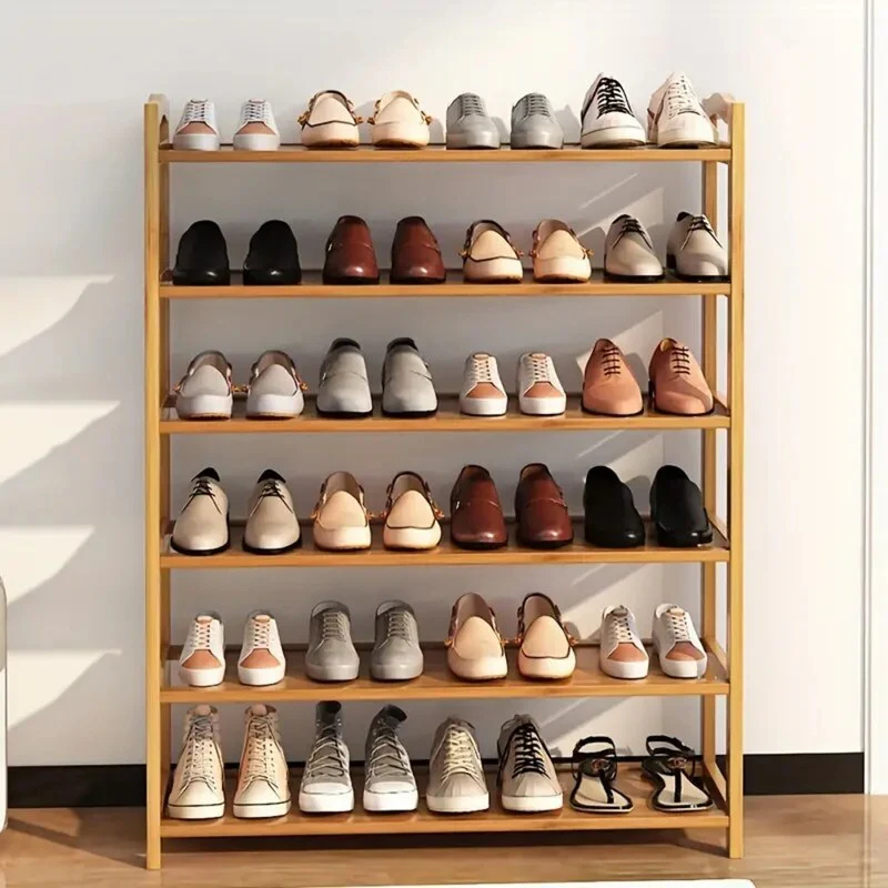 6-Tier Wood Shoe Shelf Storage Organizer Free Standing Shoe Rack Shelves