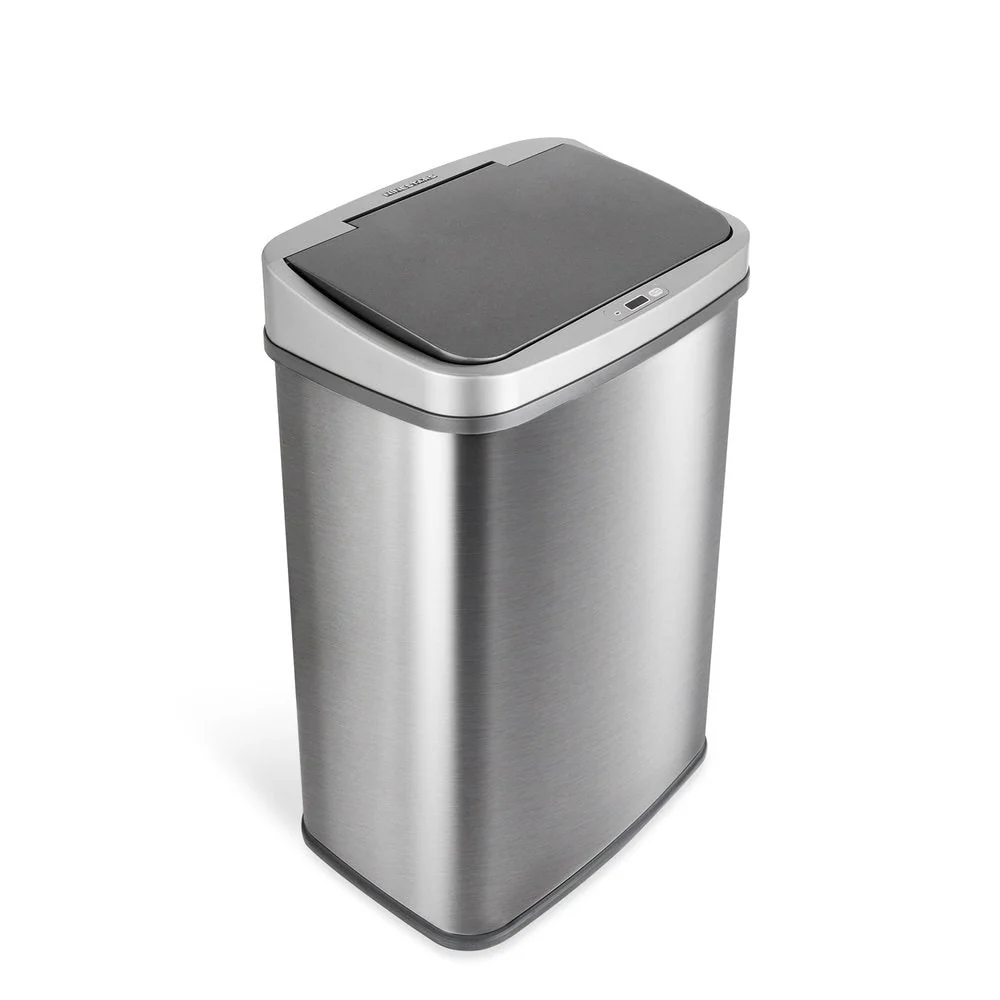 NINESTARS Rectangular Motion Sensor Trash Can 13.2 Gal./50 L Brushed Steel DZT-50-28BR