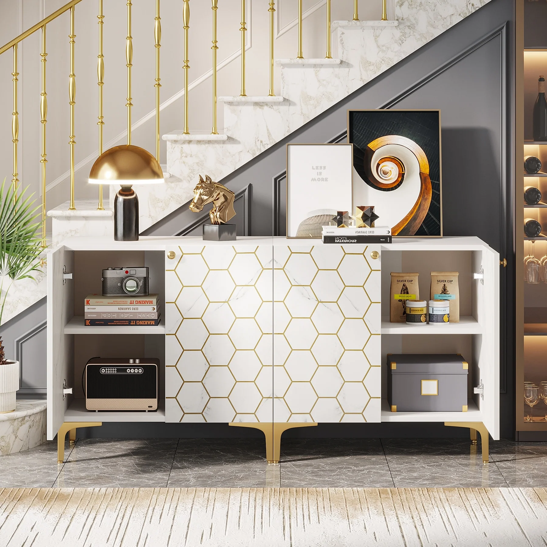 63'' Modern Accent Storage Cabinet with Metal Legs for Living Room Bedroom Kitchen Dining Room