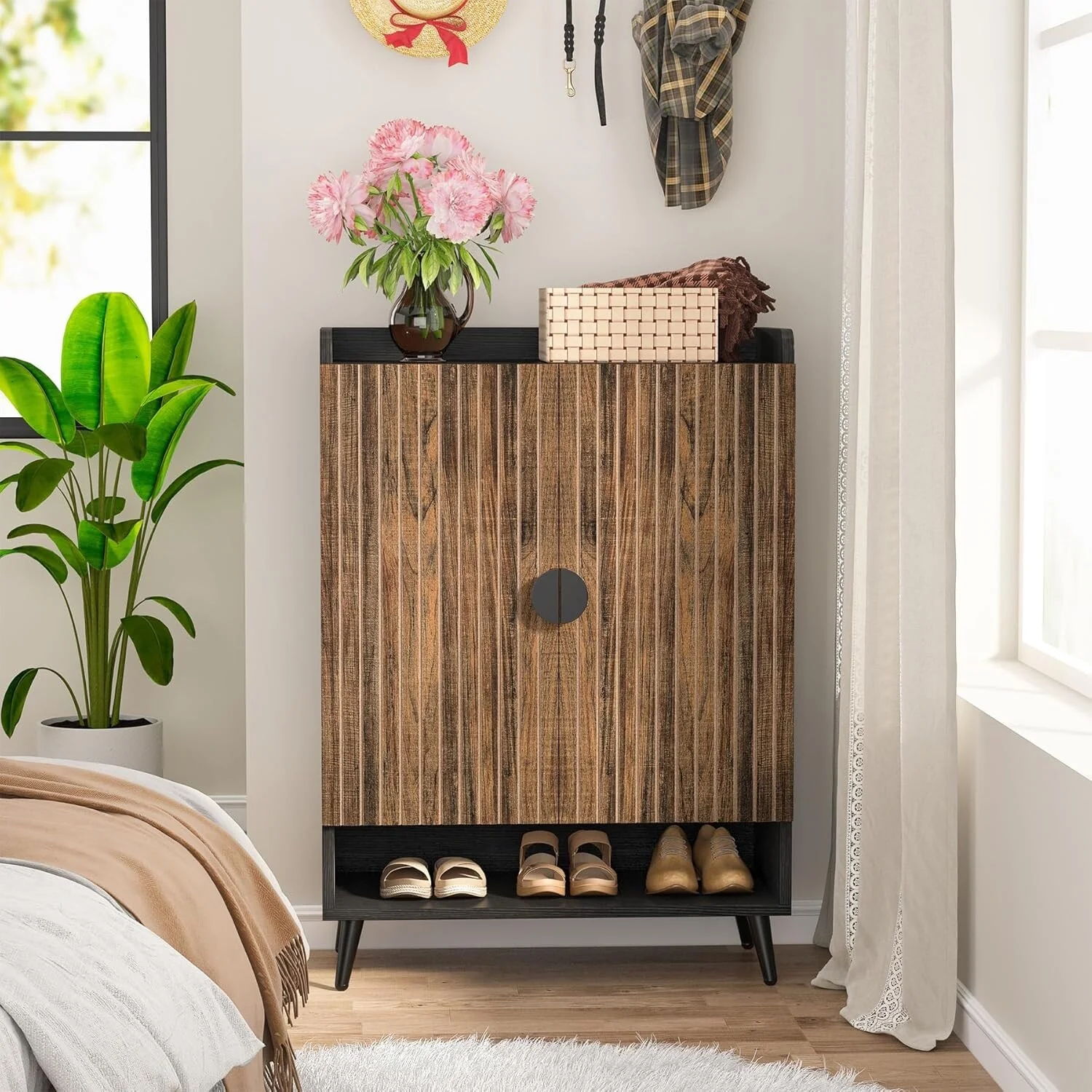 Shoe Cabinet with Doors, Entryway Shoe Storage Cabinet with Adjustable Shelves - 29.6