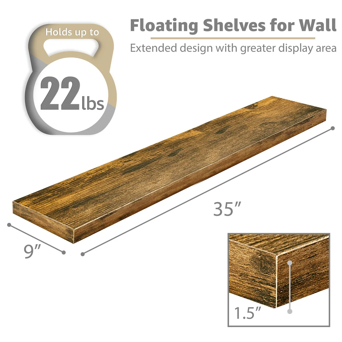 Sorbus Long Floating Shelves for Wall Set of 2 - 35