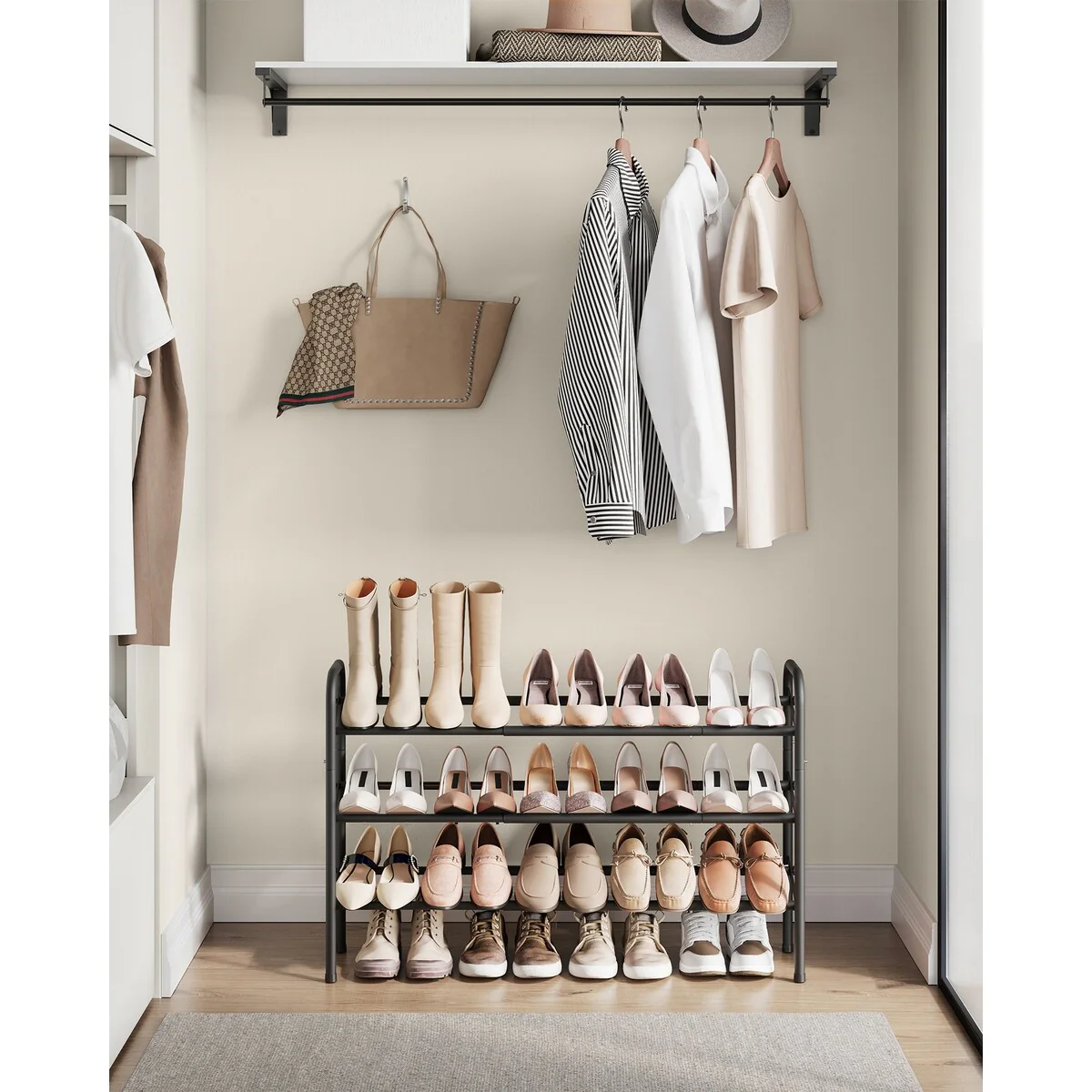 SONGMICS 3-Tier Shoe Rack, 20 Pairs Metal Shoe Organizer