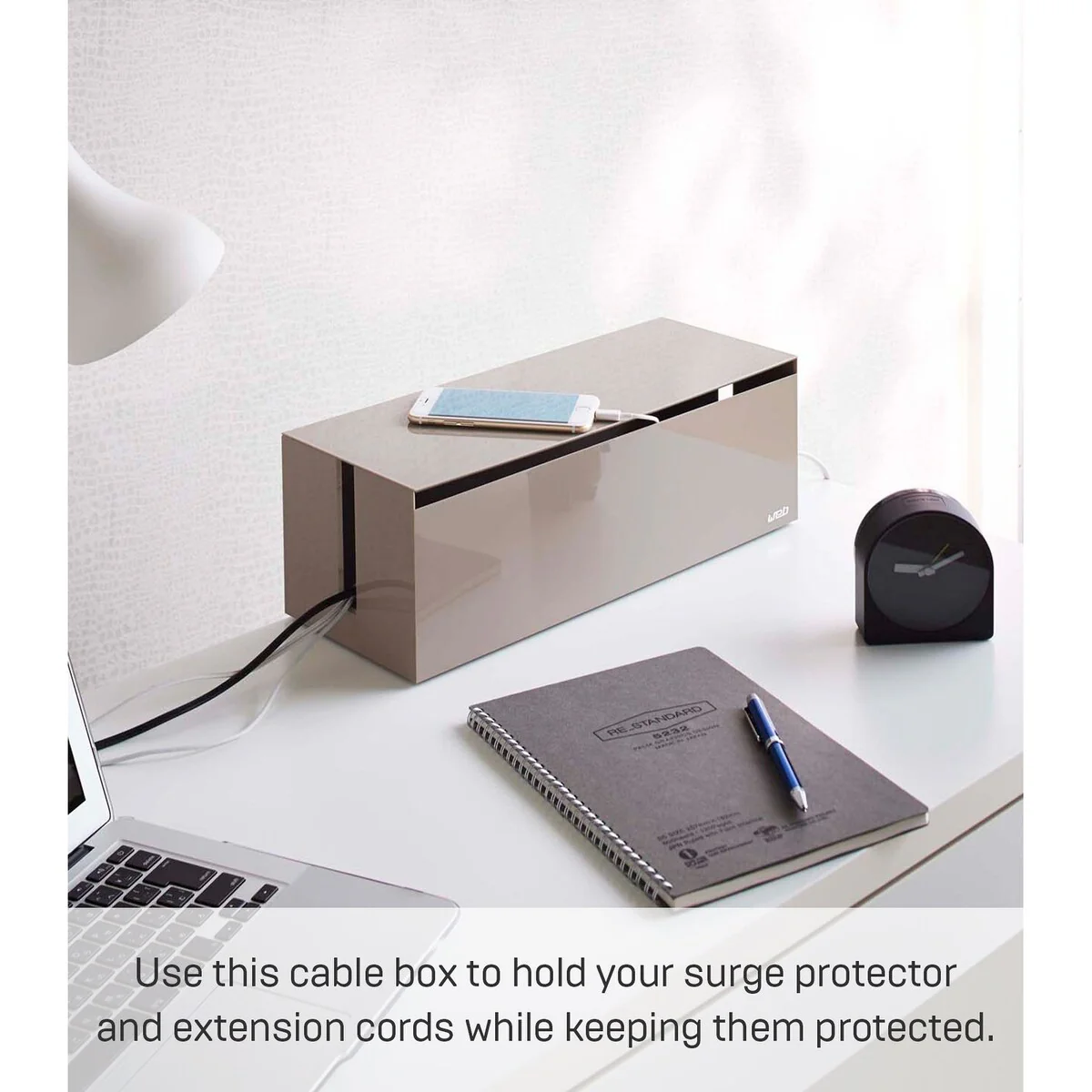 Yamazaki Home Cable Management Box, ABS Plastic, Lid - L 6.1 x W 15.75 x H 5.71 inches