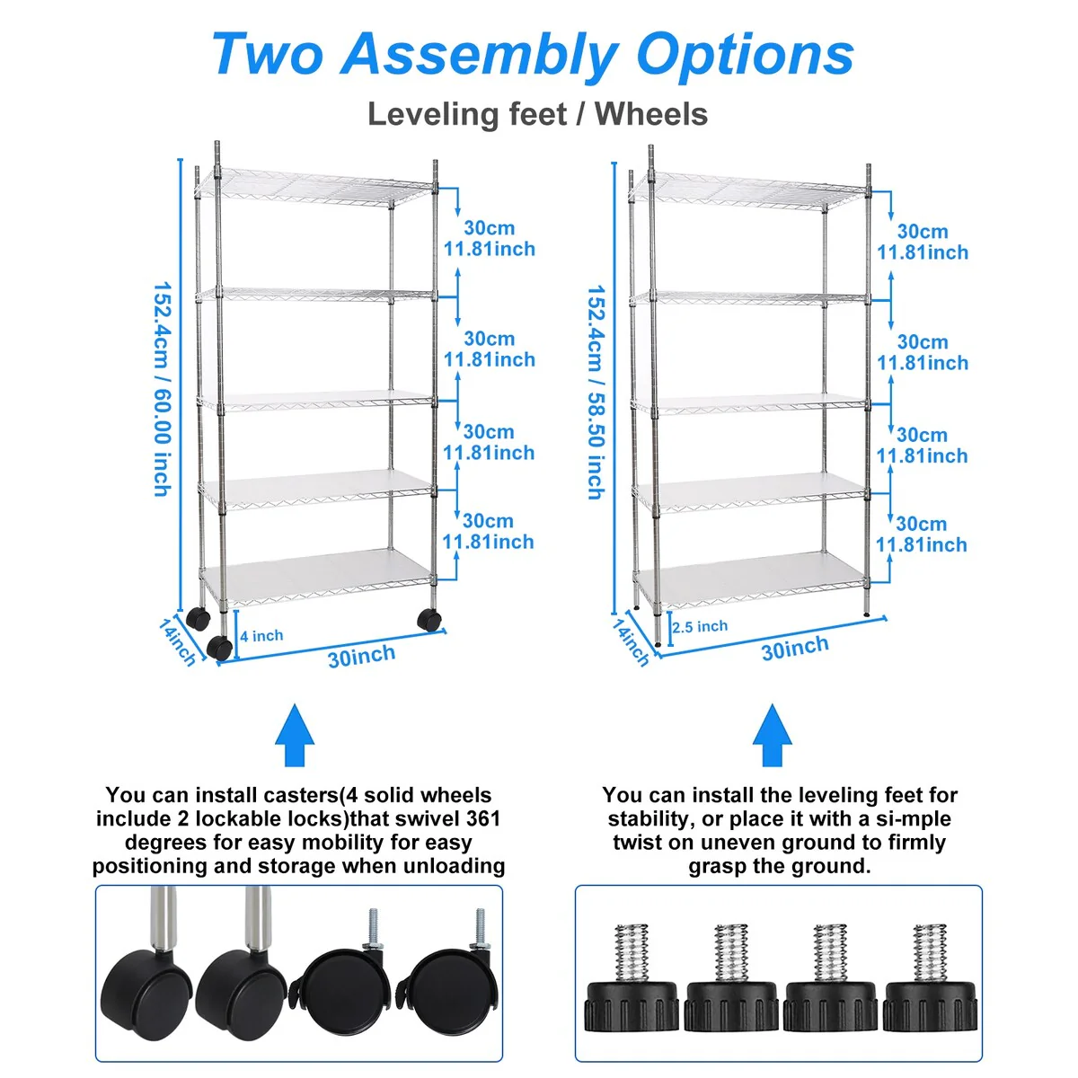 5 Tier Wire Shelving Unit, Heavy Duty Metal Large Storage Shelves Height Adjustable for Garage Kitchen Office