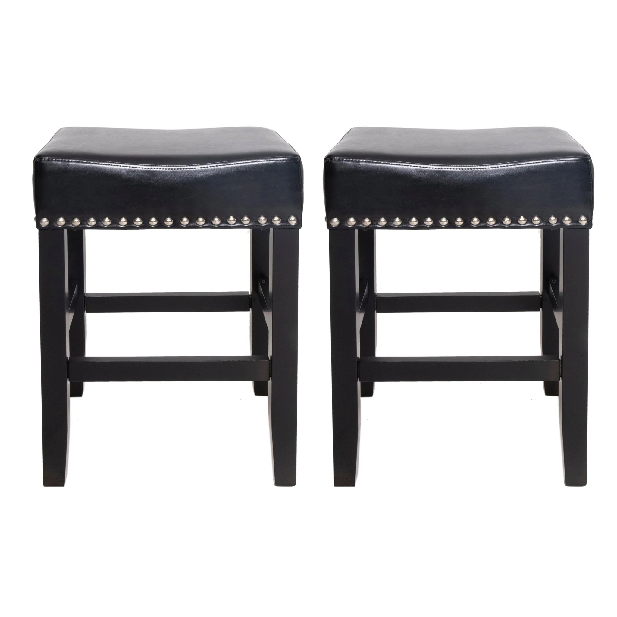 Soltique Backless Dining Counter Stool with Leather Upholstered and Nailhead Trim, Set of 2