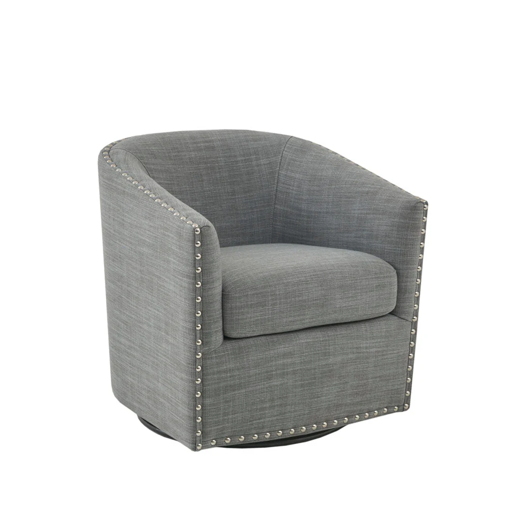 Fantasyy Upholstered Swivel Chair with Nailhead Trim and Curved Design