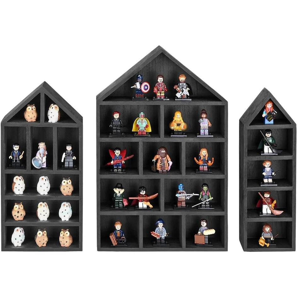 House-Shaped Wooden Shadow Cubby Display Shelf, Set of 3