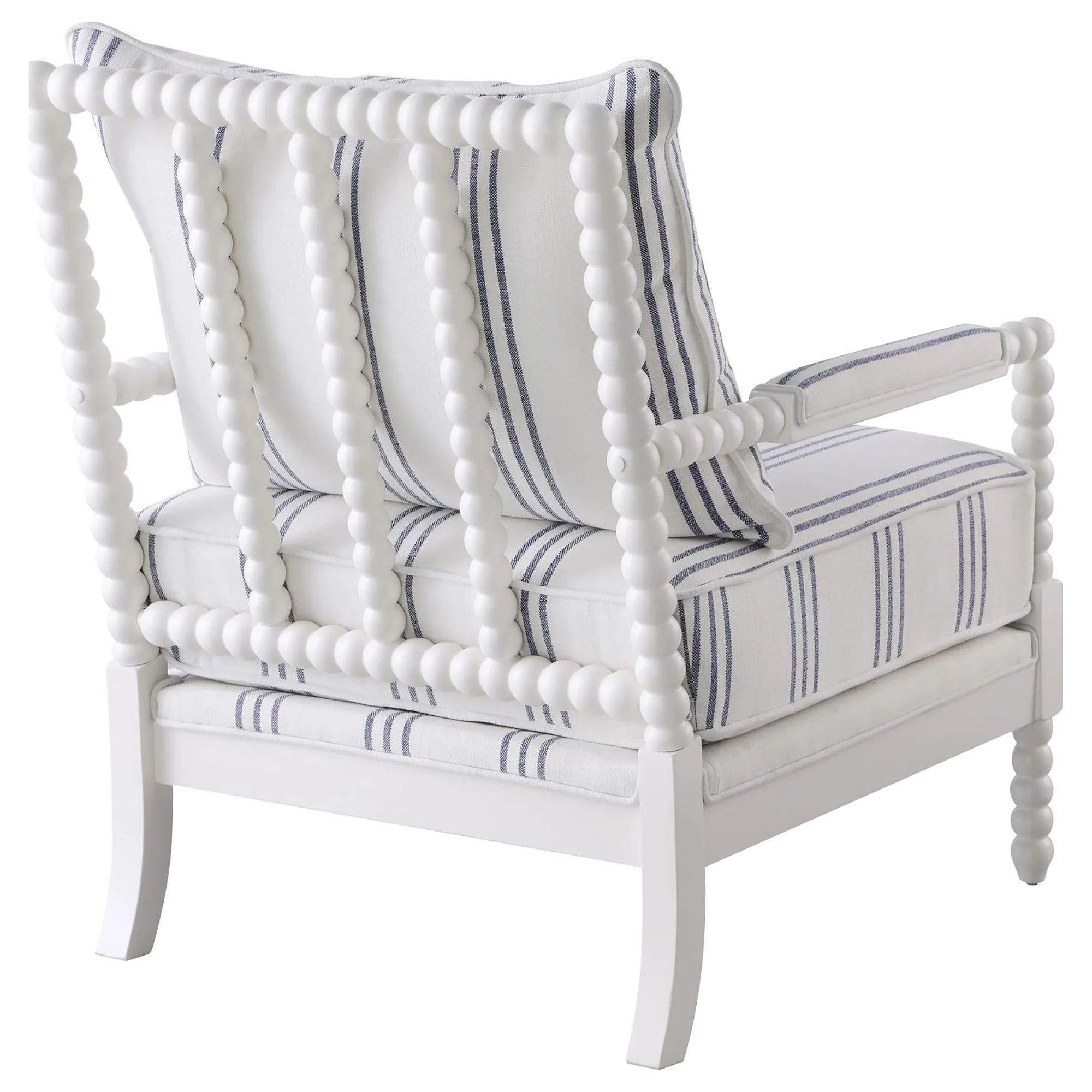 Upholstered Stripe Accent Chair with Stacked-Sphere Spindle Design