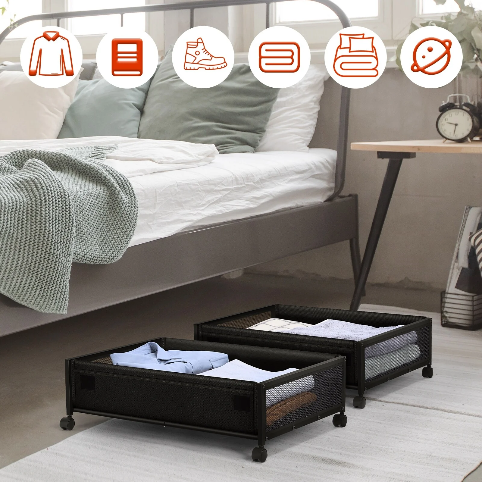 2 Packs Under Bed Storage with Wheels - 2-PCS