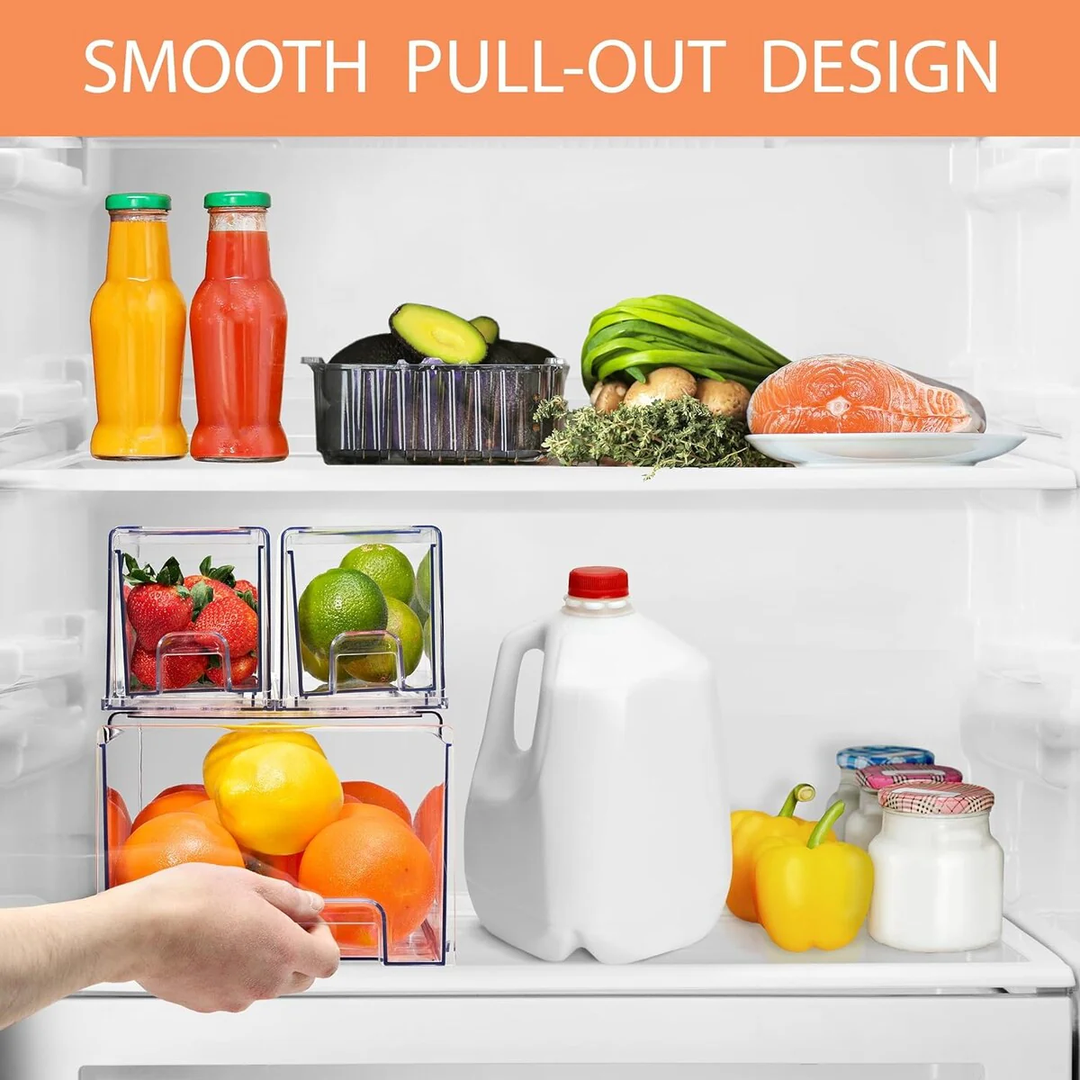 Sorbus Fridge Drawers Clear Stackable Pull-Out Refrigerator Food Kitchen Freezer - 1 Large, 2 Small Stackable Bins (3 Pack)