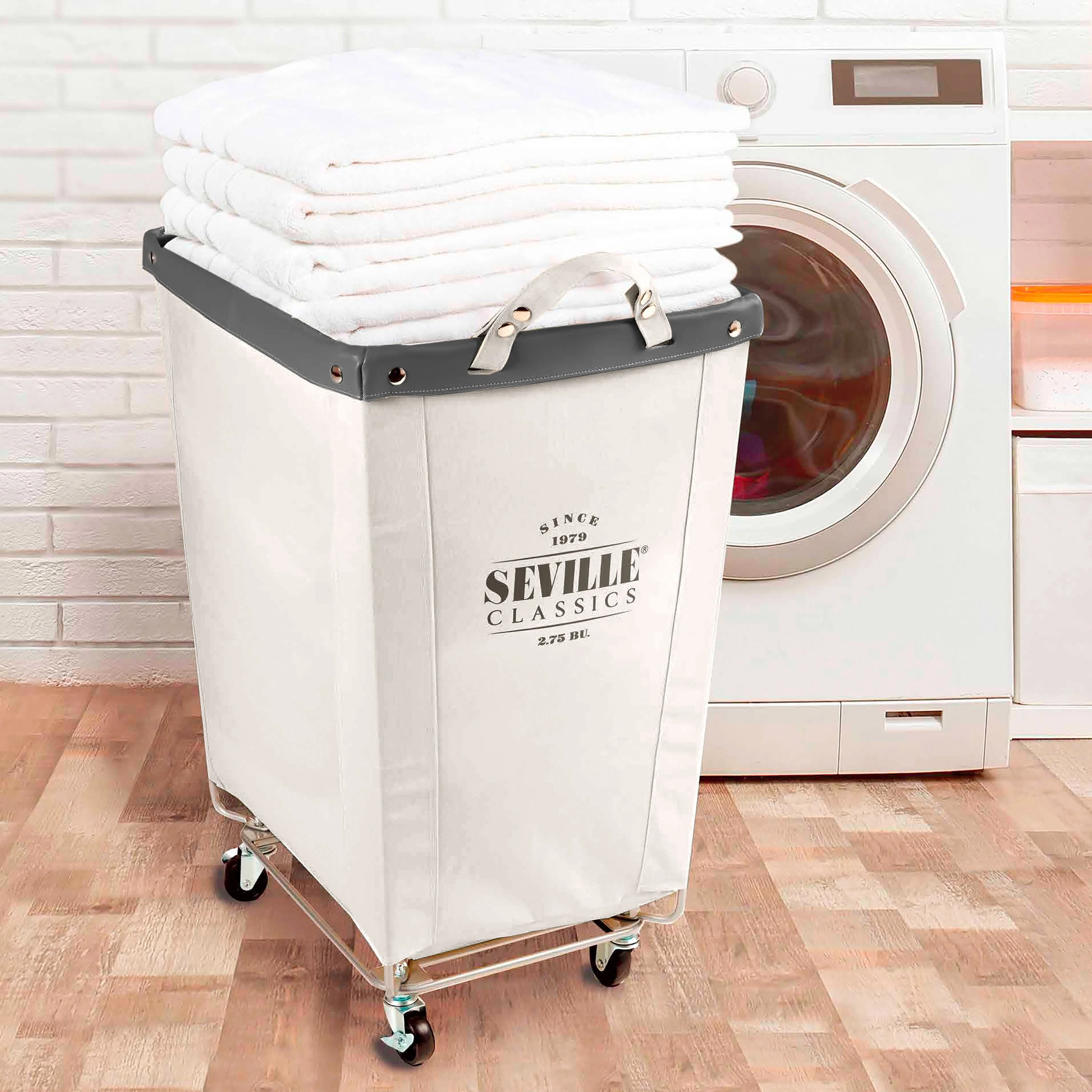 Seville Classics Commercial Grade Heavy-Duty Extra Large Canvas Laundry Basket Hamper with Wheels, 22