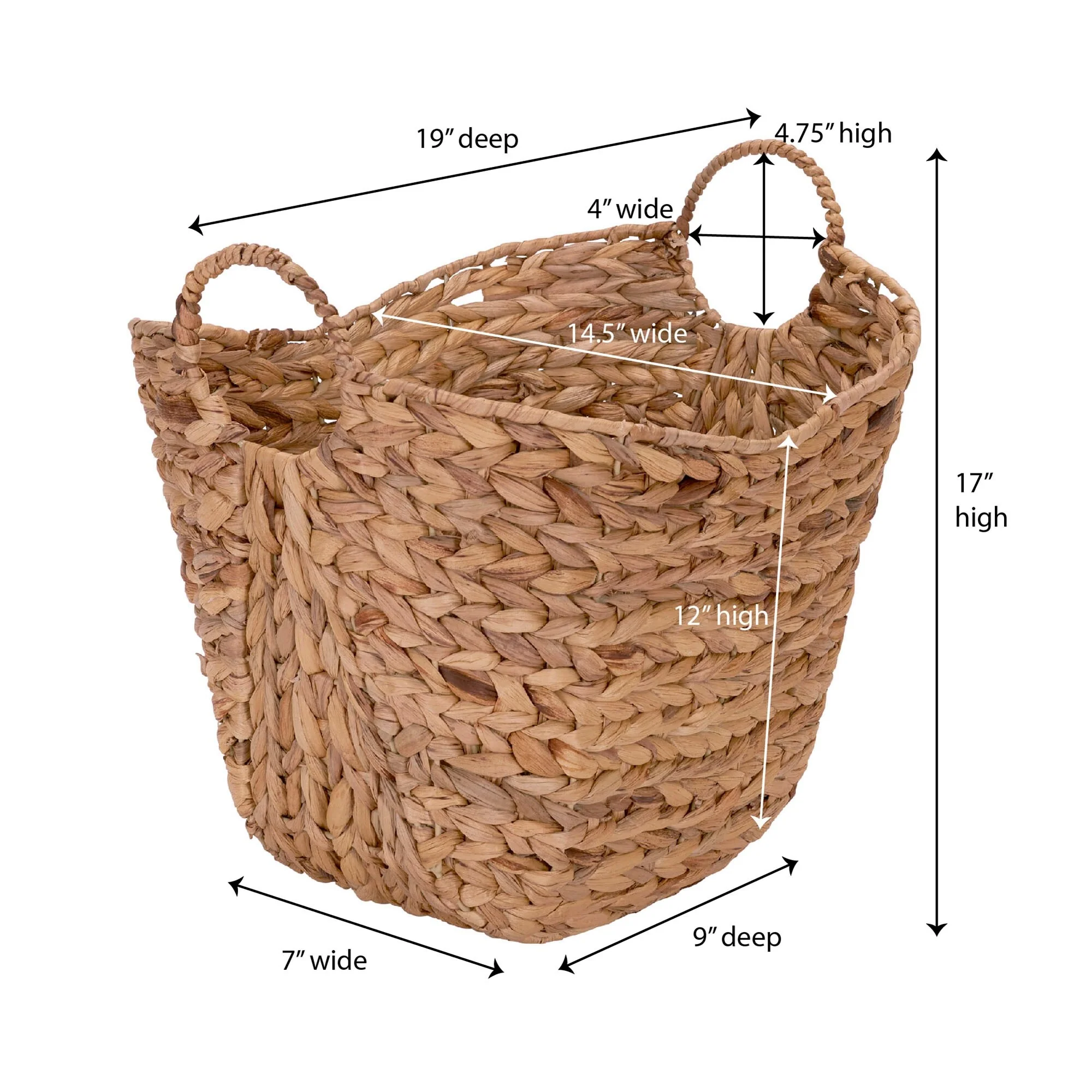 Household Essentials Tall Water Hyacinth Wicker Basket with Handles