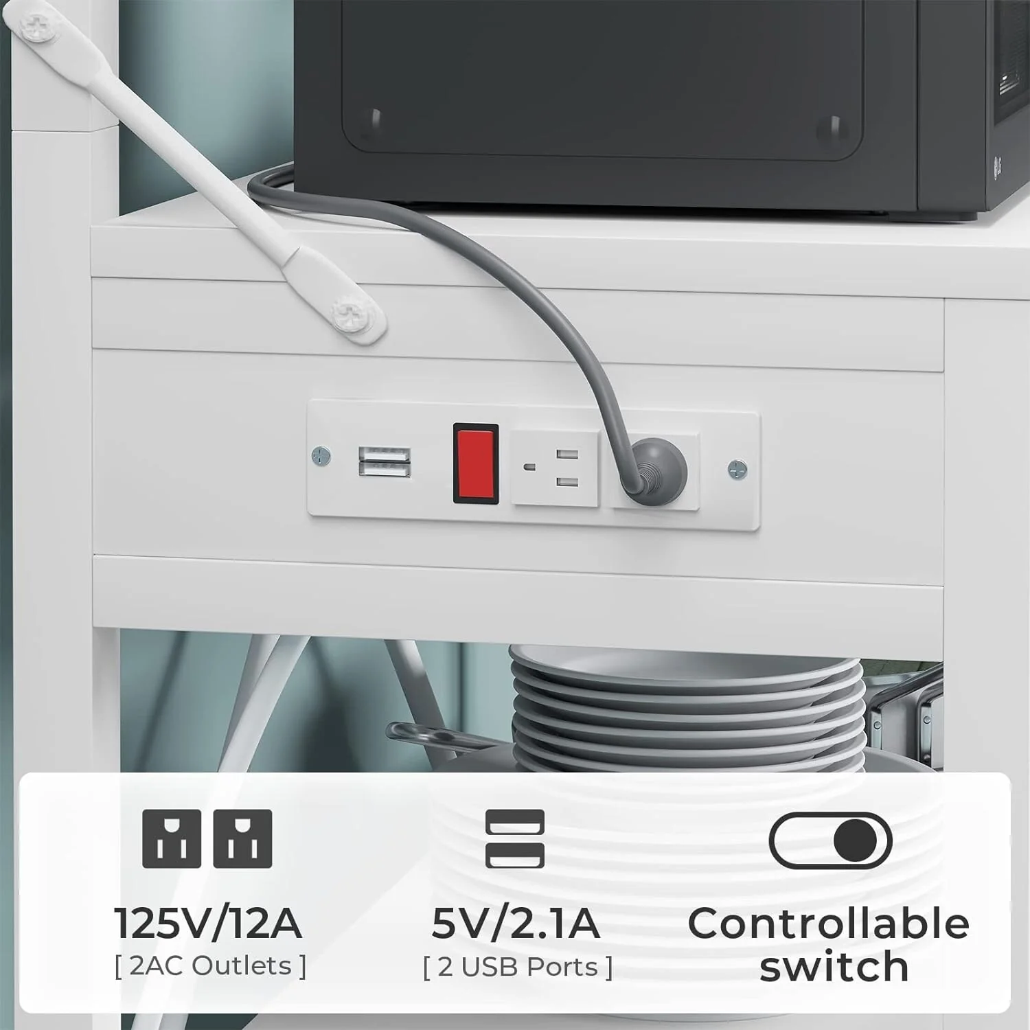 Bakers Rack with Power Outlet 6-Tier Coffee Bar Microwave Stand
