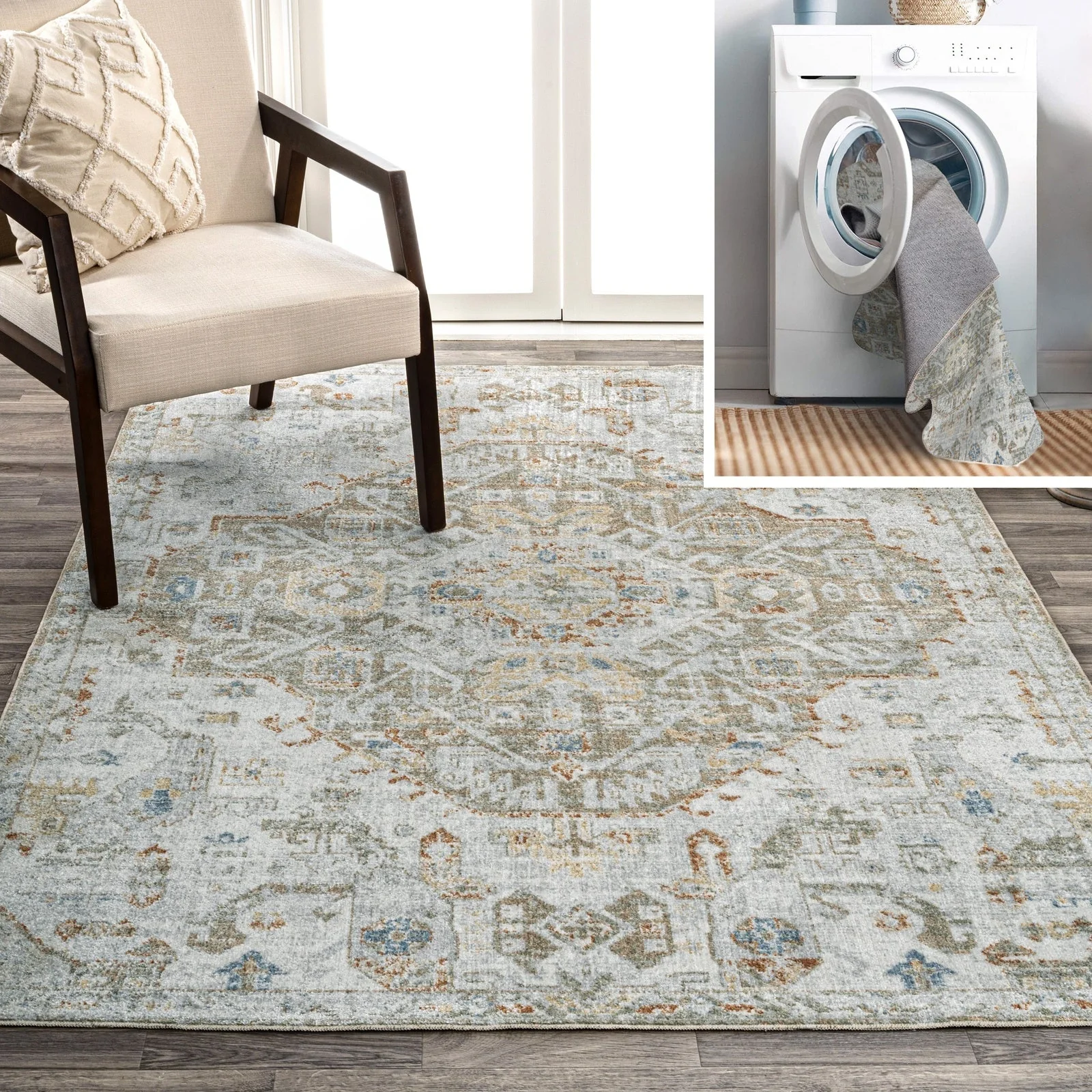 Shaemus Bohemian Medallion Low-Pile Machine-Washable Area Rug