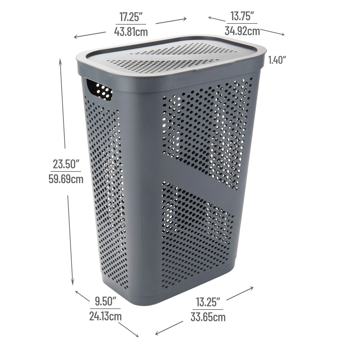 Mind Reader 60L Slim Laundry Hamper, Clothes Basket, Lid, Ventilated, Plastic, 17.25