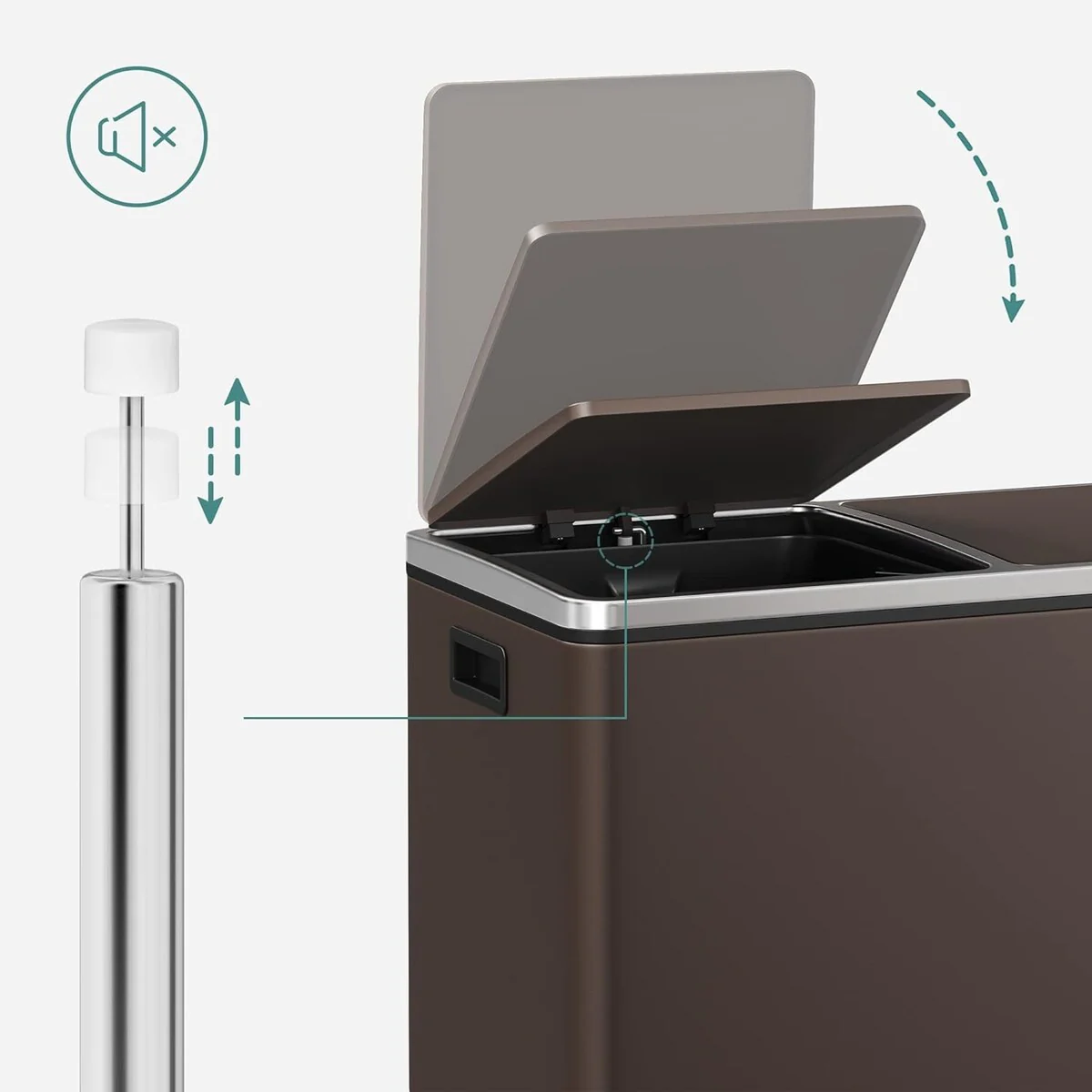 SONGMICS Trash Can, 2x 8 Gallon Stainless Steel Garbage Can, Brown