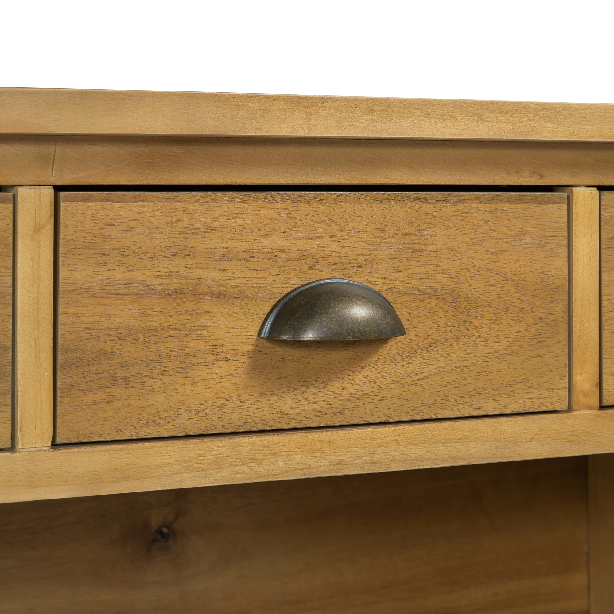 Coronate Console Table with Drawers and Water Hyacinth Woven Baskets