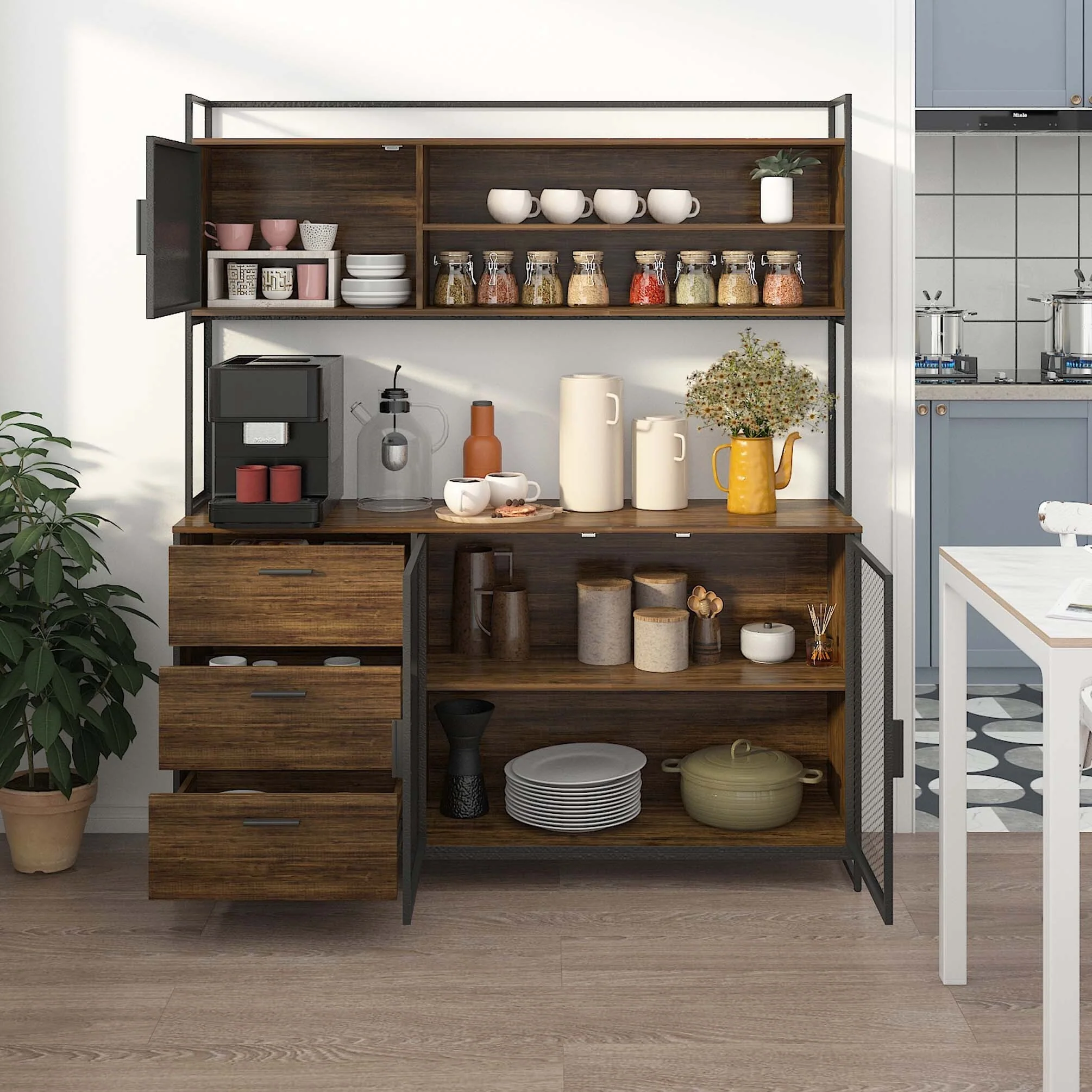 Large Buffet with Hutch,Kitchen Pantry Cupboard Sideboard