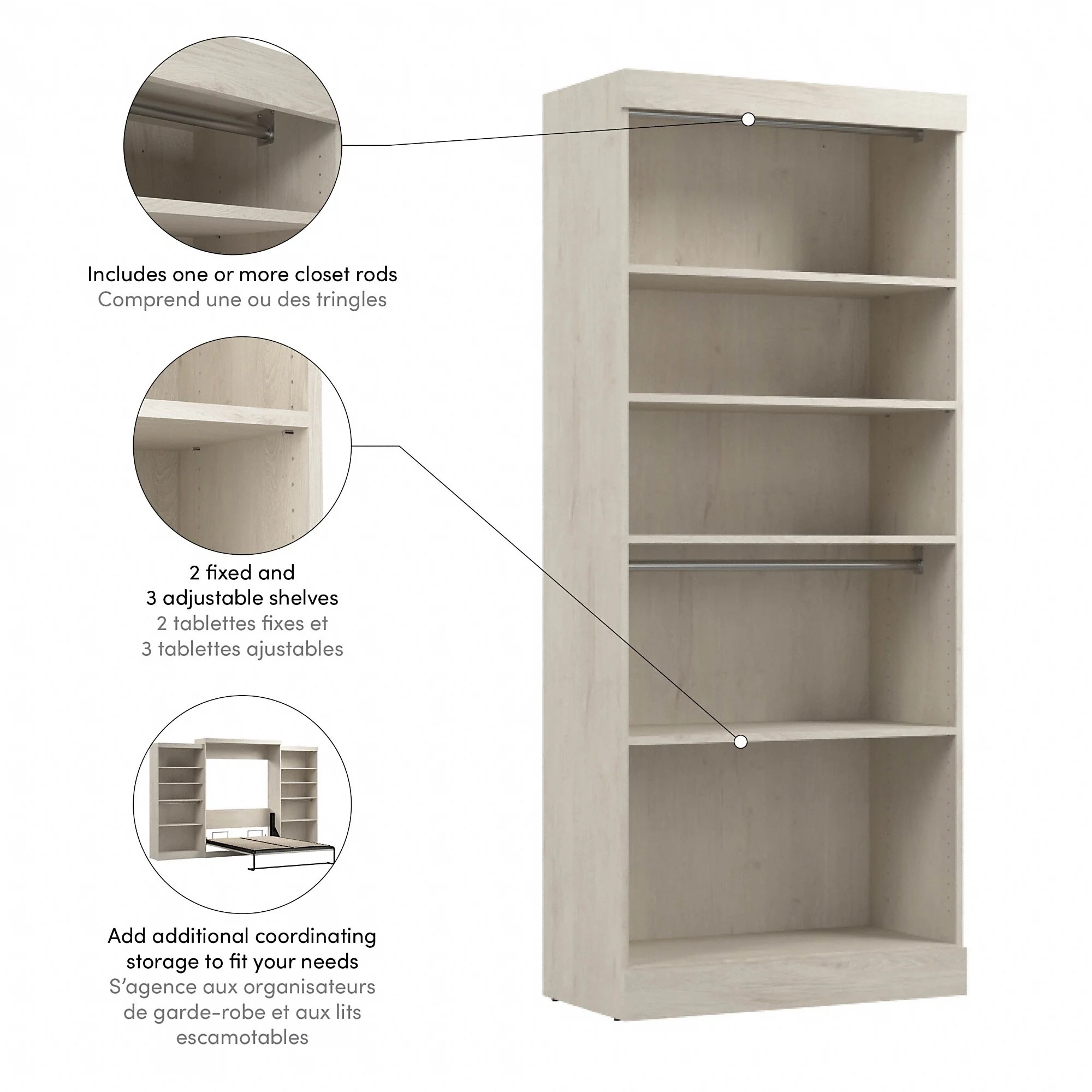Pur 36W Closet Organizer, Home Organization Wardrobe by Bestar