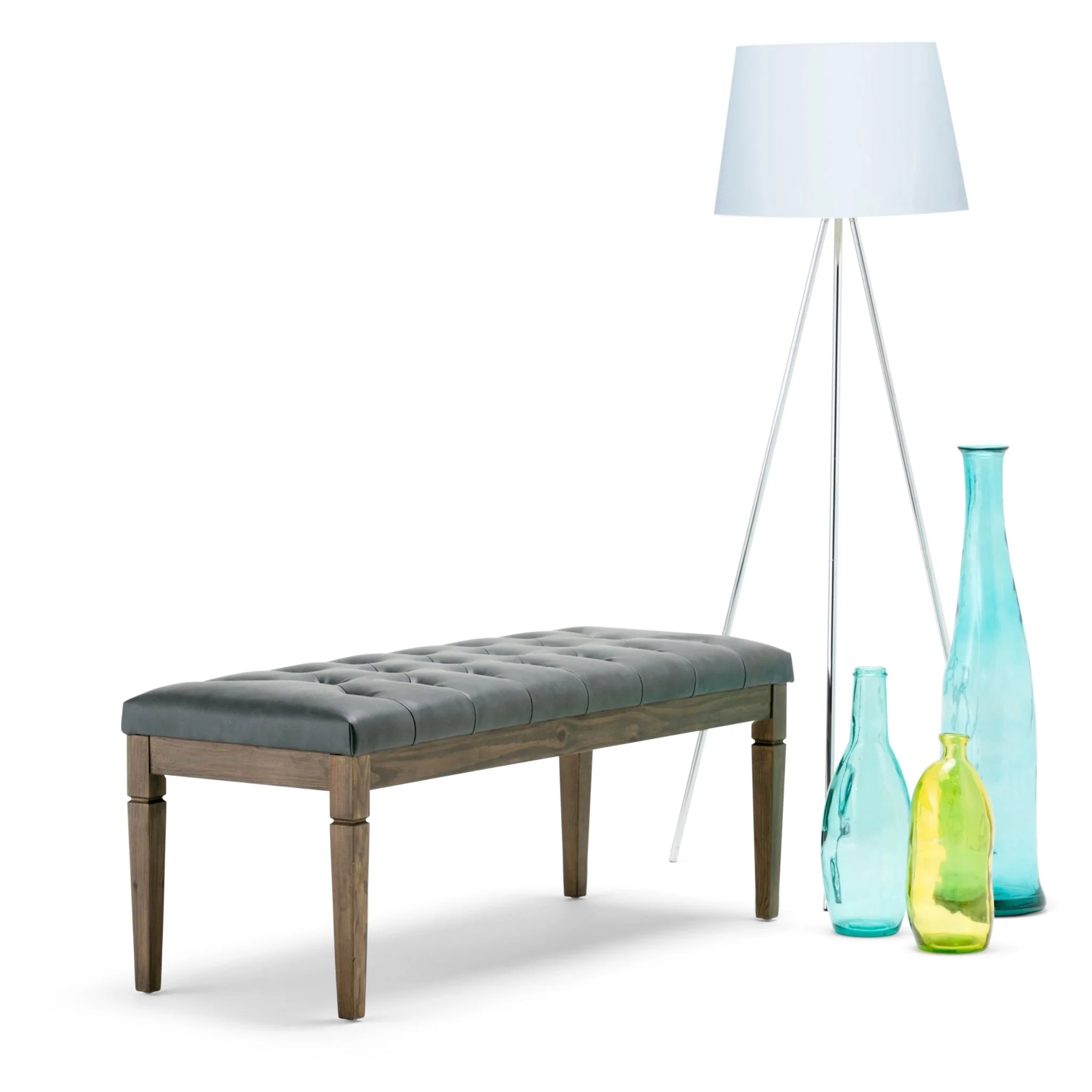 Hushed Upholstered Tufted Ottoman Bench with Carved Legs