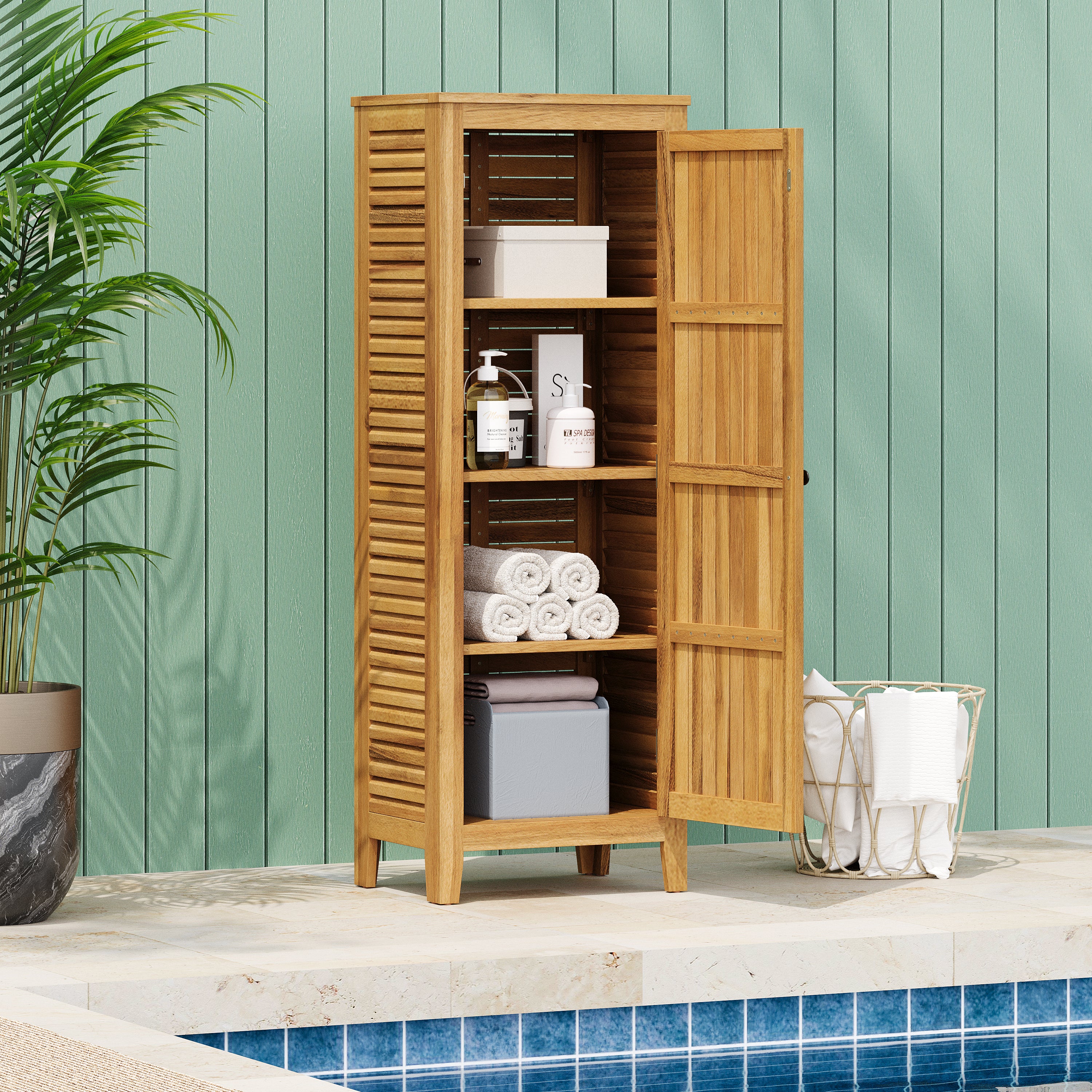 Outdoor Acacia Wood Cabinet with Doors and Shelves
