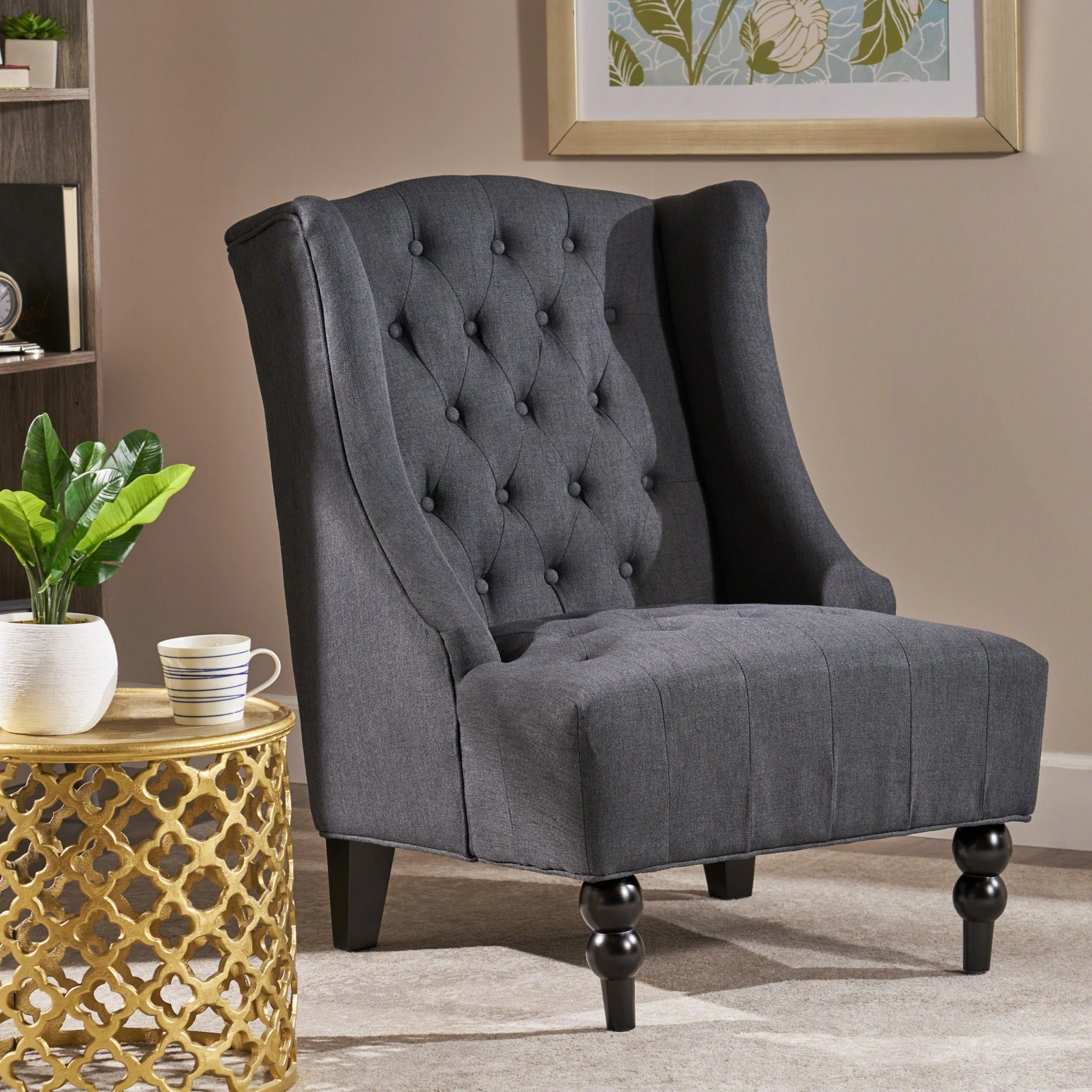 Dawned Upholstered Accent Chair with Button Tufting and Wing Back