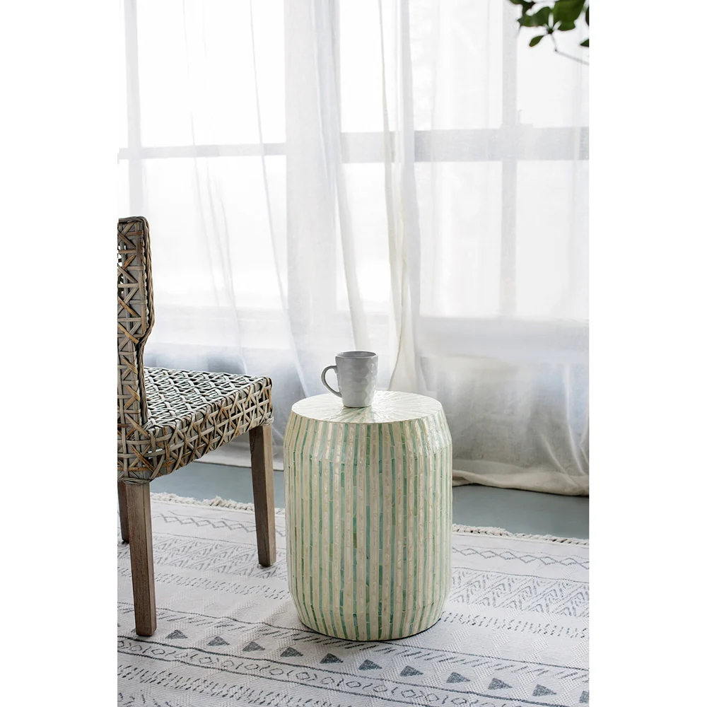 Cream and Green Drum Side Table