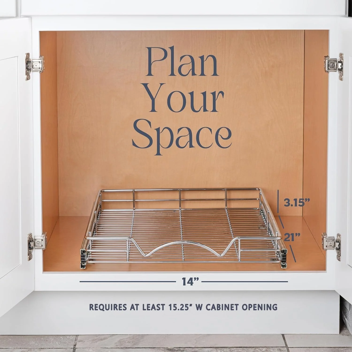 Pull Out Cabinet Drawer Organizer, Heavy Duty- Steel Metal- Chrome Finish