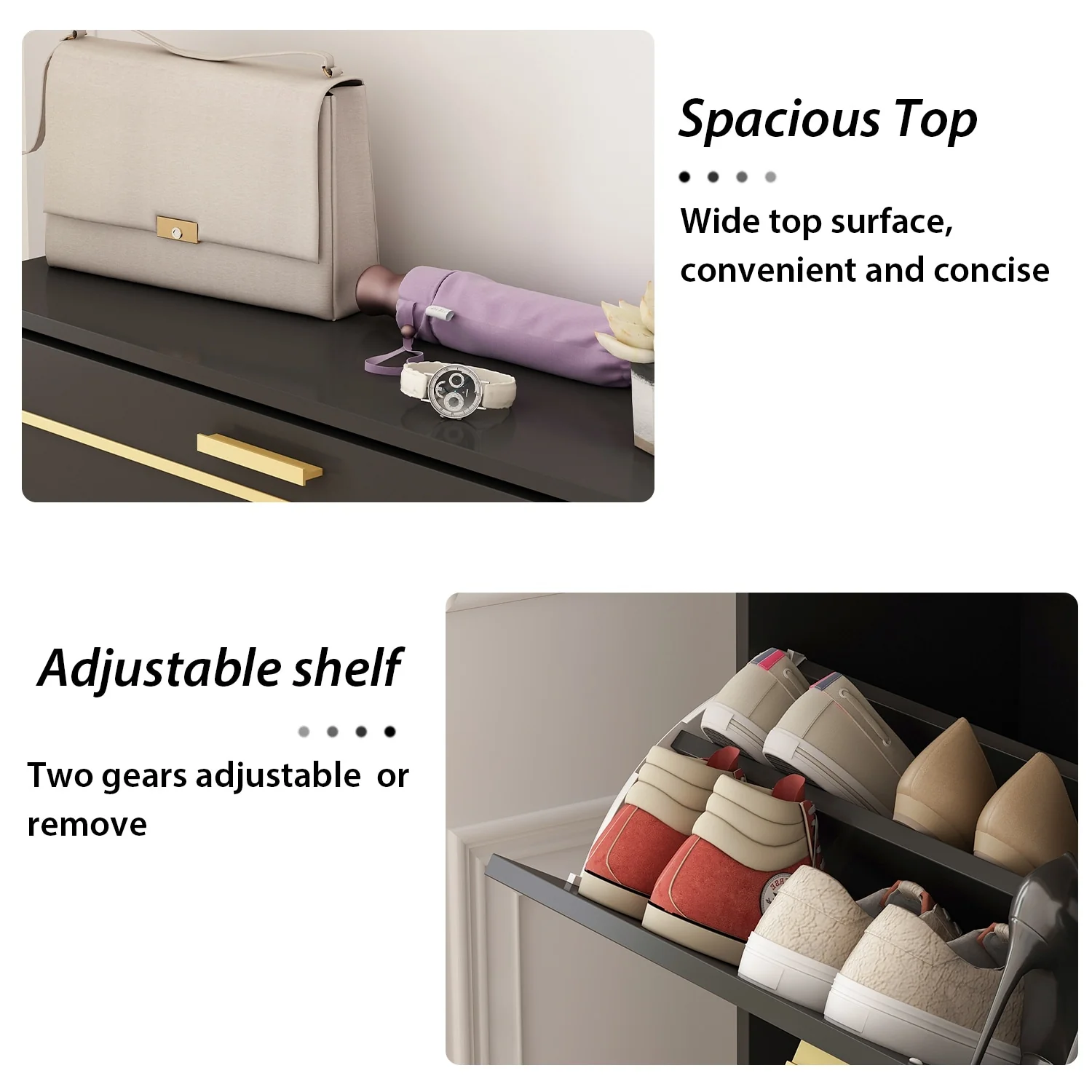 Fold-Out Shoes Cabinet Storage Cabinet Dresser Chest(Black/White)