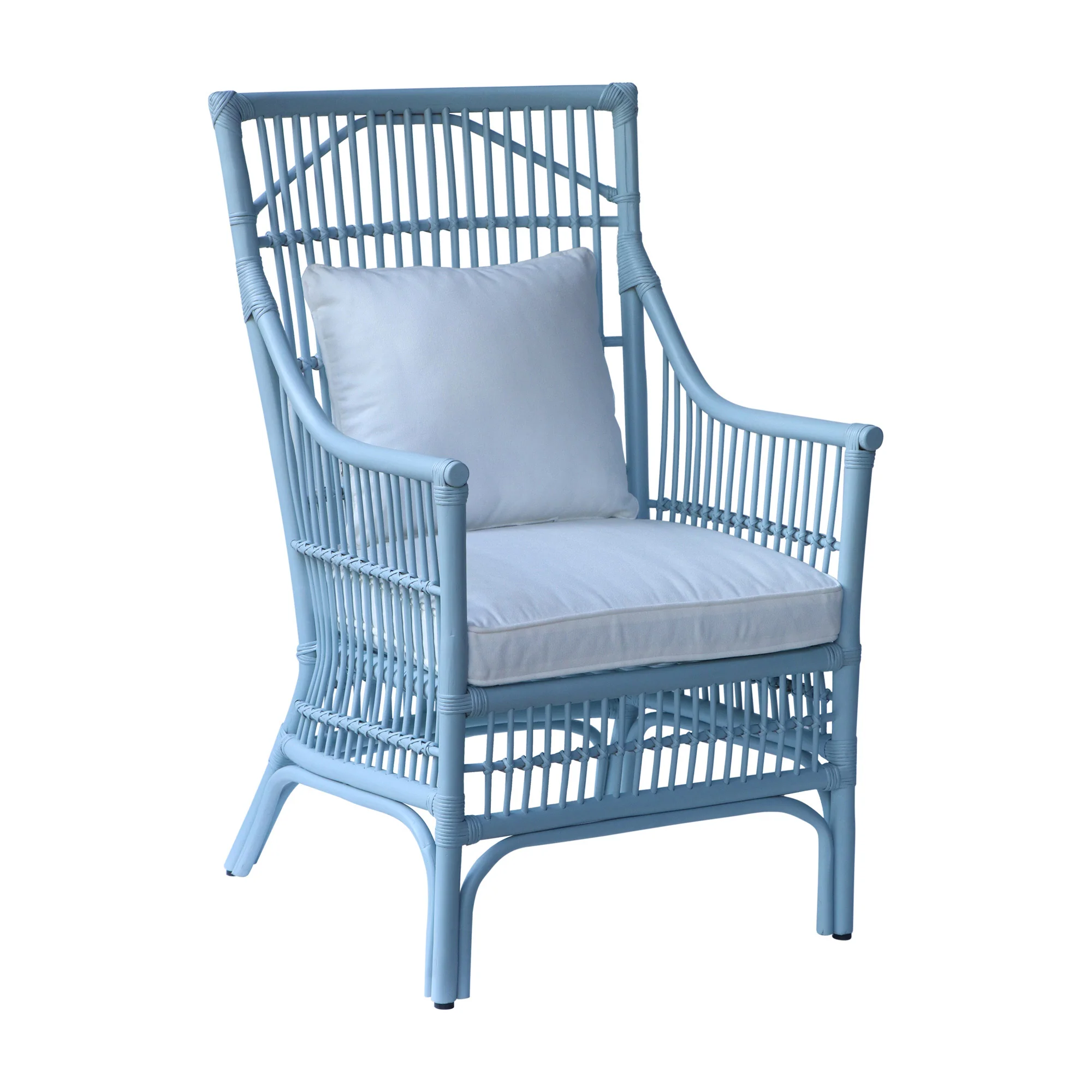 Rattan Slat Back Dining Arm Chair Light Blue