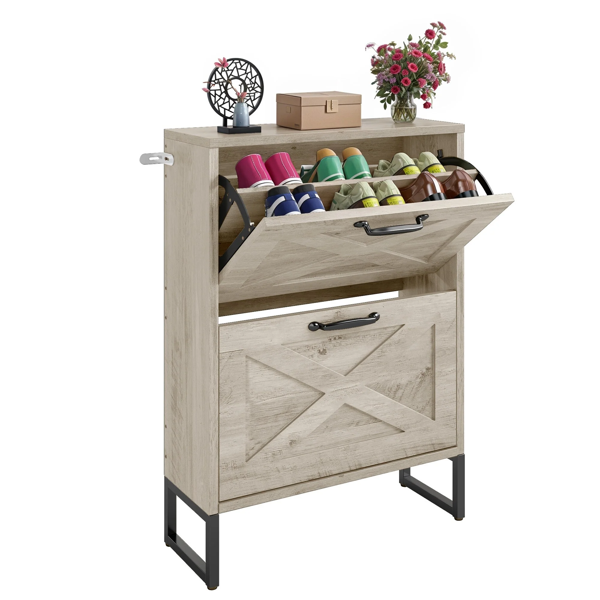 Moasis Shoe Storage Cabinet with 2 Flip Drawers Narrow Shoes Rack Organizer