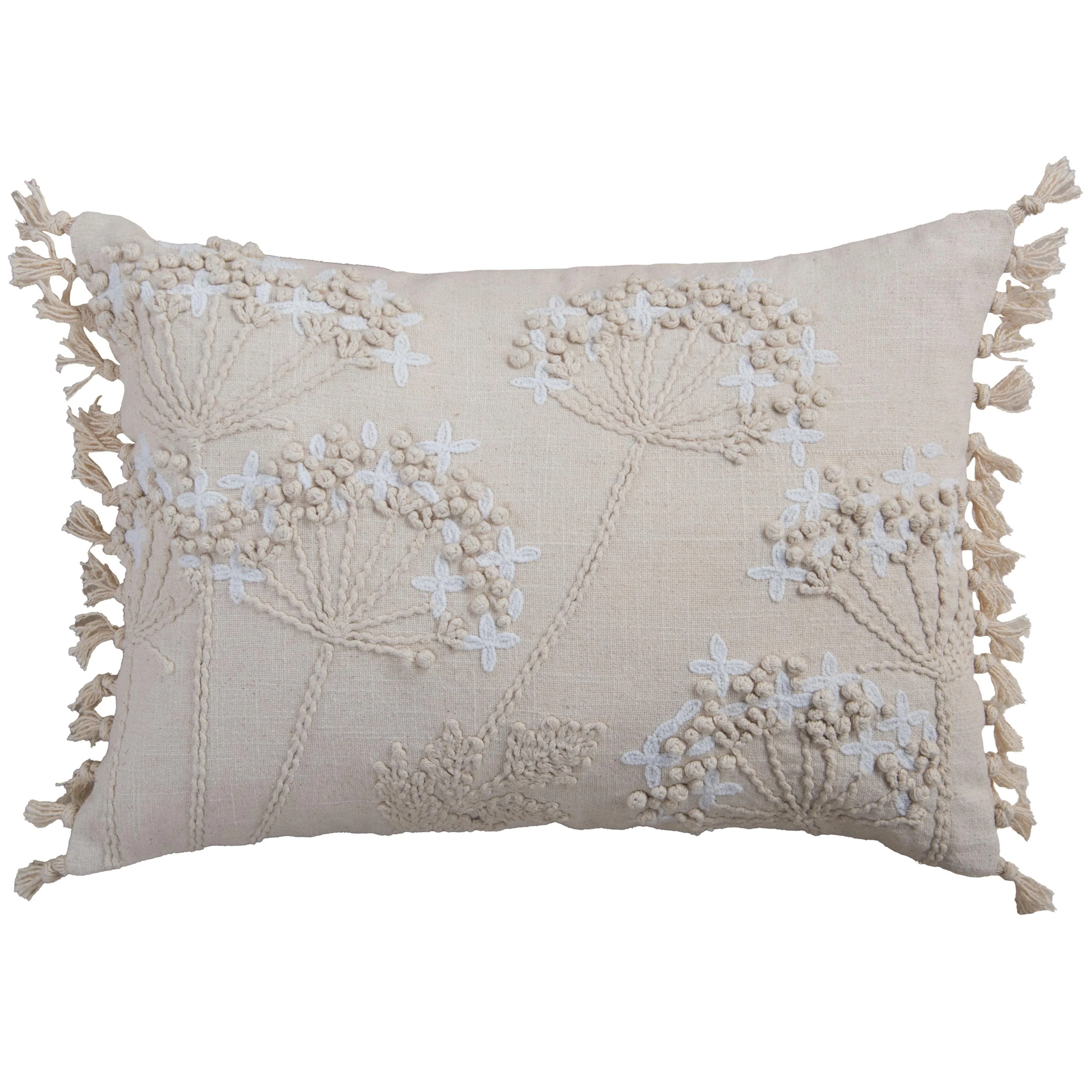 Embroidered Botanical Lumbar Throw Pillow