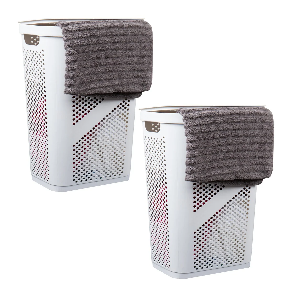 Mind Reader 60L Slim Laundry Hamper, Clothes Basket, Lid, Ventilated, Plastic, 17.25