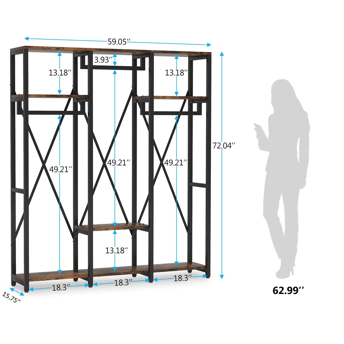 Freestanding Garment Rack, Heavy Duty Closet Organizer Systems with Shelves