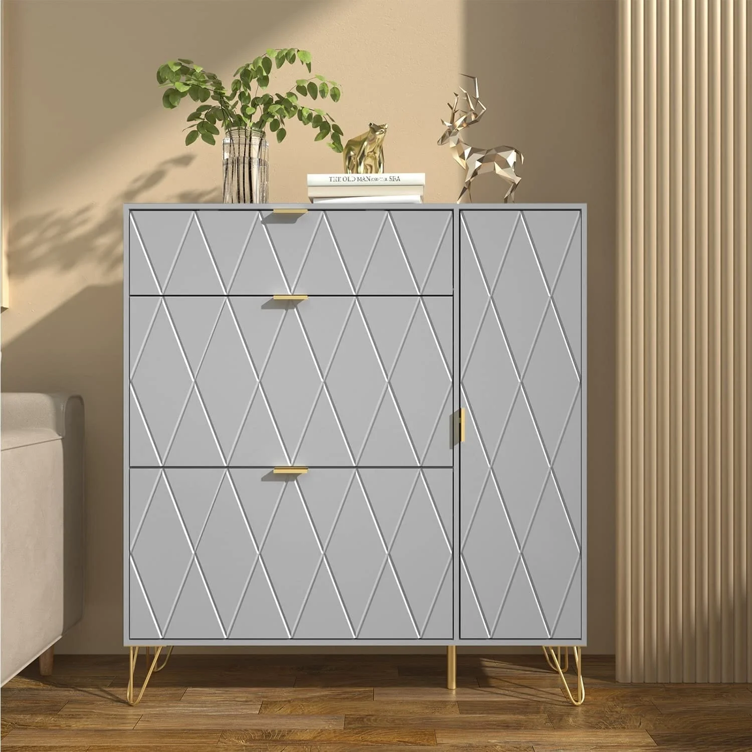 Shoe Cabinet with 3 Flip Drawers & Boot Rack Narrow Shoe Rack